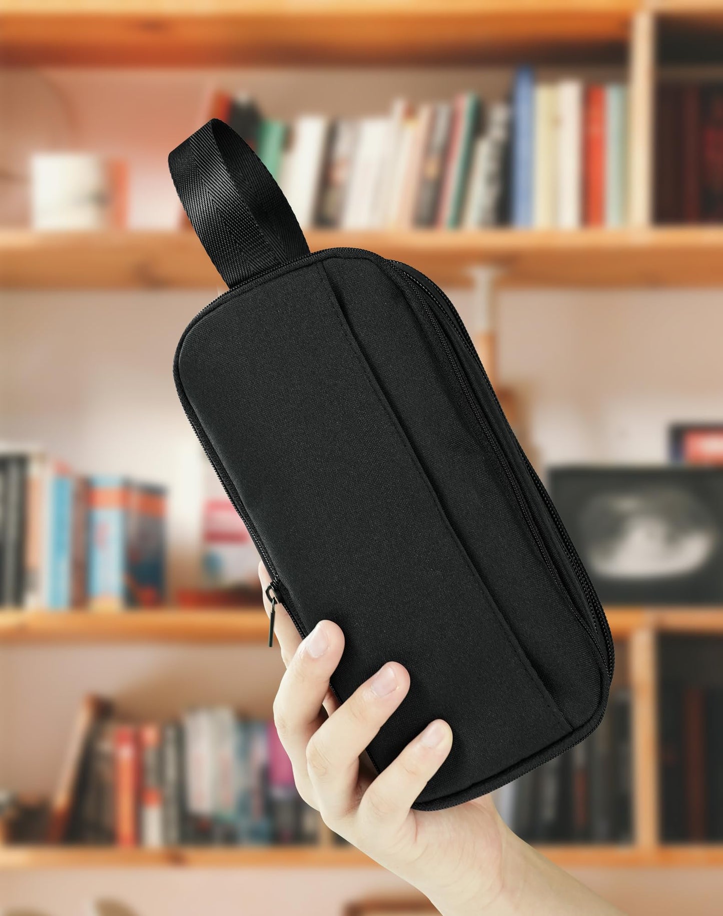 Fmeida Pencil Case Pouch Expandable - Extra Large Pencil Pouch Aesthetic Pencil Bag Office Stationery Organizer with Handle for Men Women Kids Back to School Supplies - Business Black