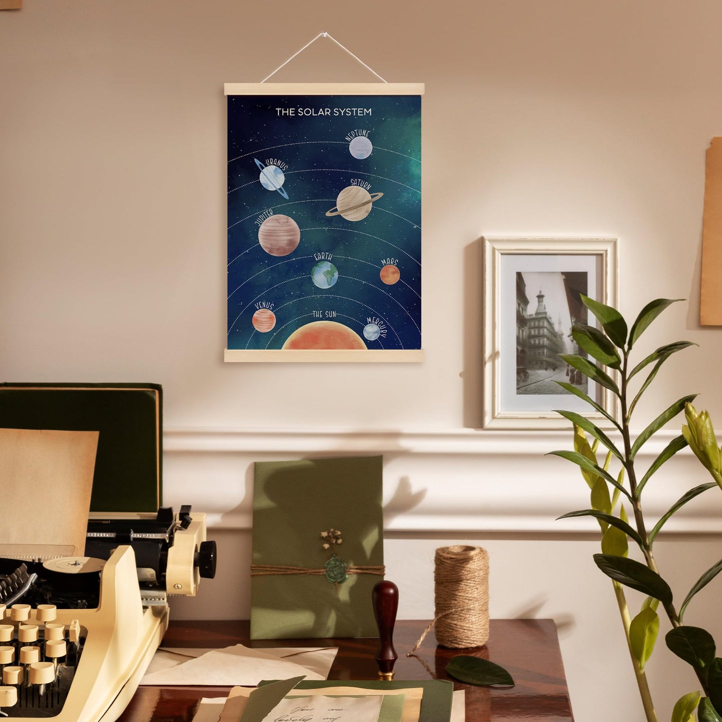 MOTERMATE Space Solar System Poster Hanger Frame, the Solar System Nursery Wall Hanging Decor Art Framed for Kids Nursery Room Bedroom Playroom Home, Space Galaxy Wall Poster Prints, 12x16 Inch