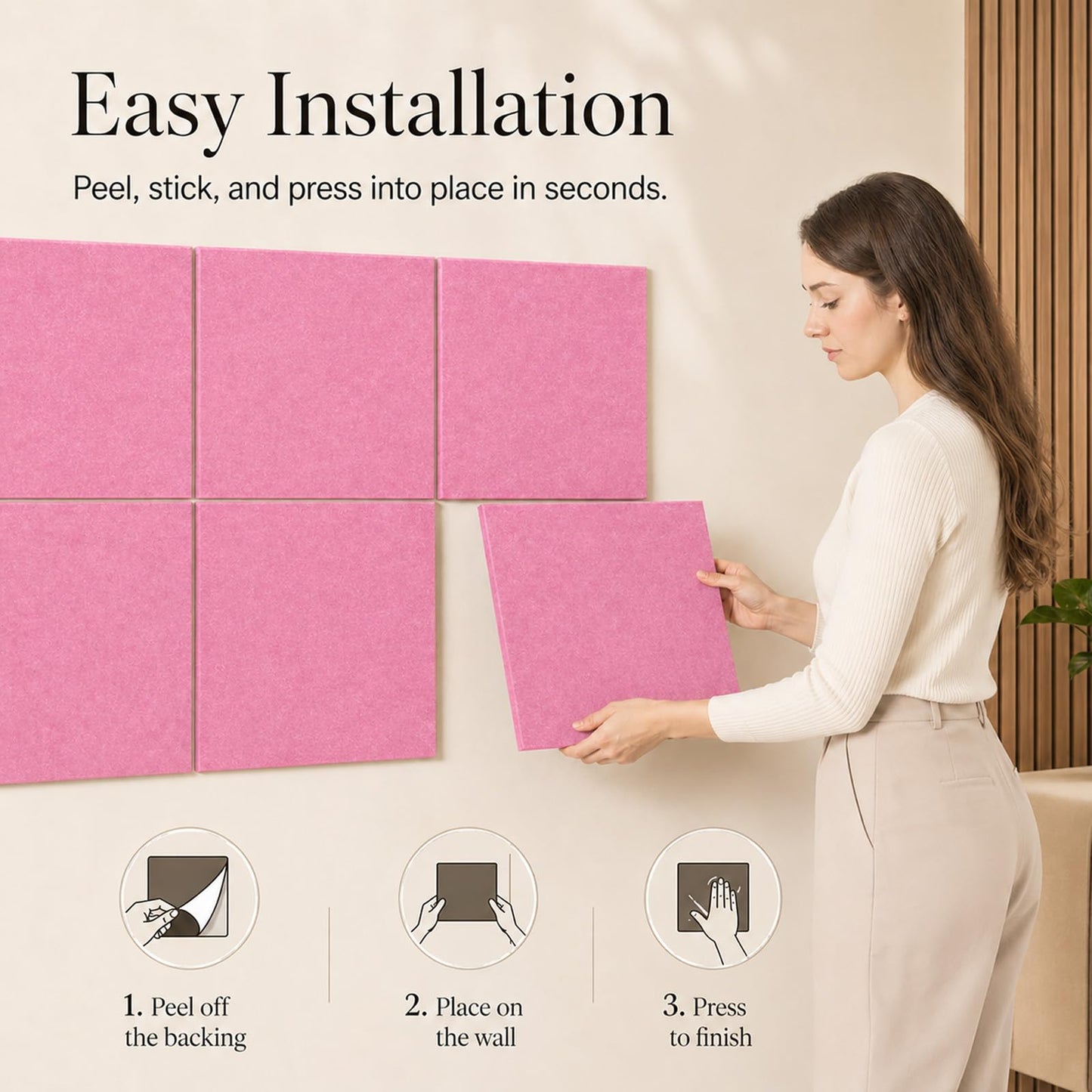Baysola Felt Bulletin Board Panels 36 x 24 Inch Self Adhesive Wall Tiles Cork Board Alternative for Office Classroom Photos Notes 6 Pack