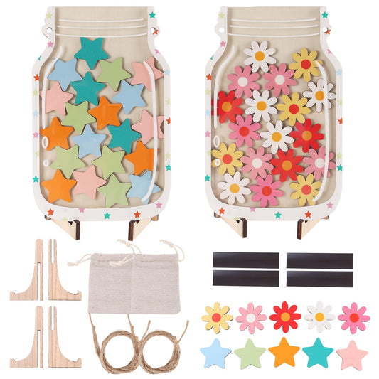 2 Pack Magnetic Reward Jar for Kids, Good Behavior Rewards Jar for Classroom Home, Potty Training Rewards Home Training for Boys Girls, Star and Flower Jar Reward System, Christmas Kids Gift