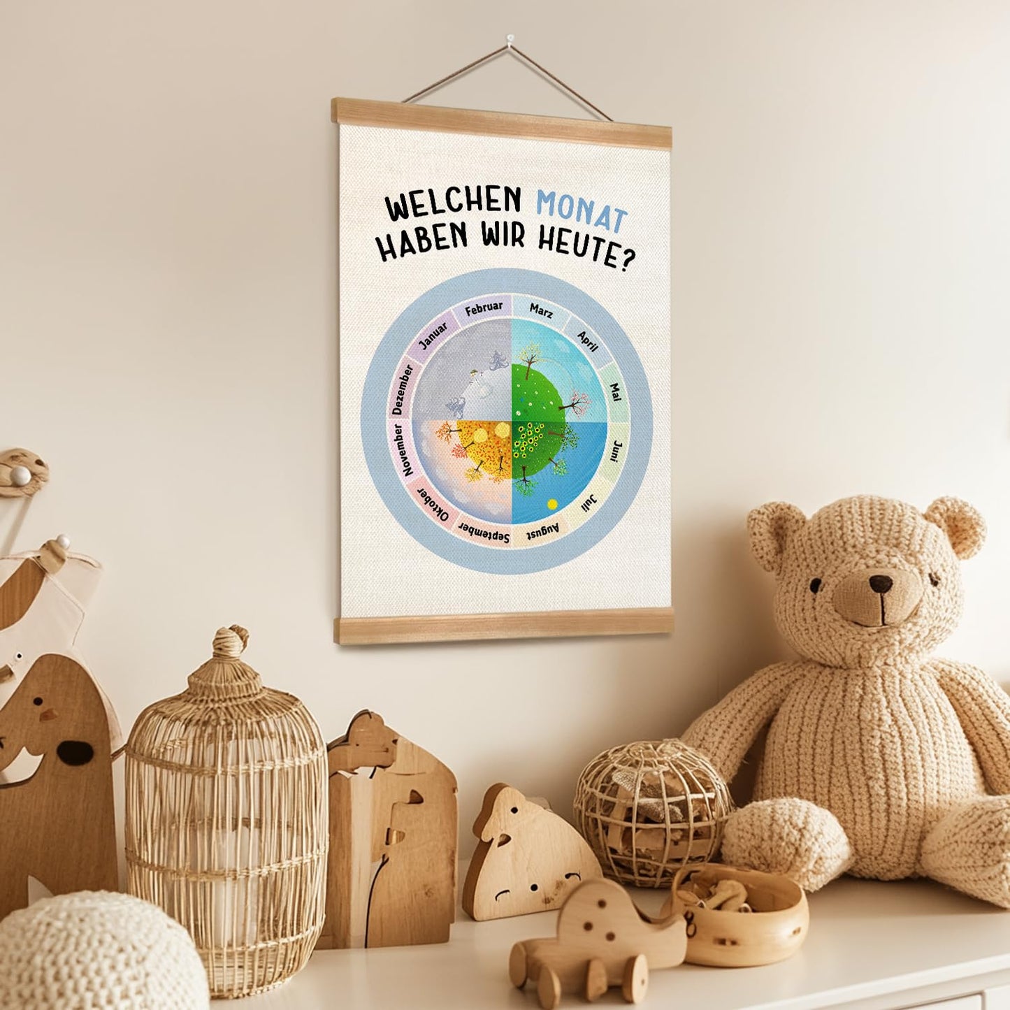 ZTGDA Welchen Monat Haben Wir Heute Calendar Wall Art Poster,Monthly Educational Banner for Classroom,Month and Seasons Wheel for Nursery Kindergarten Playroom Decor, 12x16 Inch(Seasons)