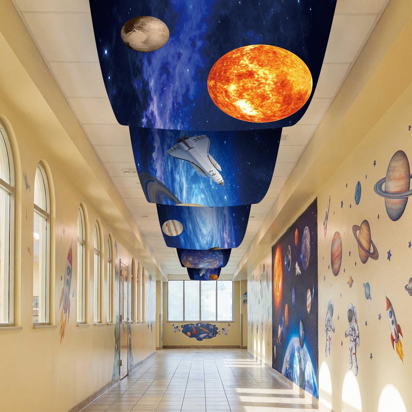 Feifeiya 3 Pcs Solar System Party Decorations 24 Inch x 12 ft Vbs 2026 Decoration Outer Space Theme Ceiling Decor for Space Summer Vocation Church Sunday School Classroom Birthday Party Decor Supplies