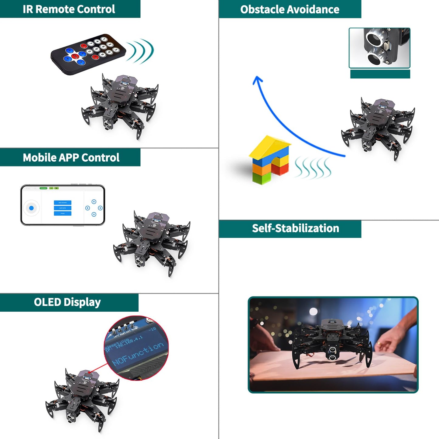 Adeept Ultimate Hexapod Spider Robot Kit, Metal Body, Arduino Programming, WiFi/IR Remote Control with OLED Display, Python/APP, STEM Educational Robotics Kit for Adults & Teens with PDF Manual