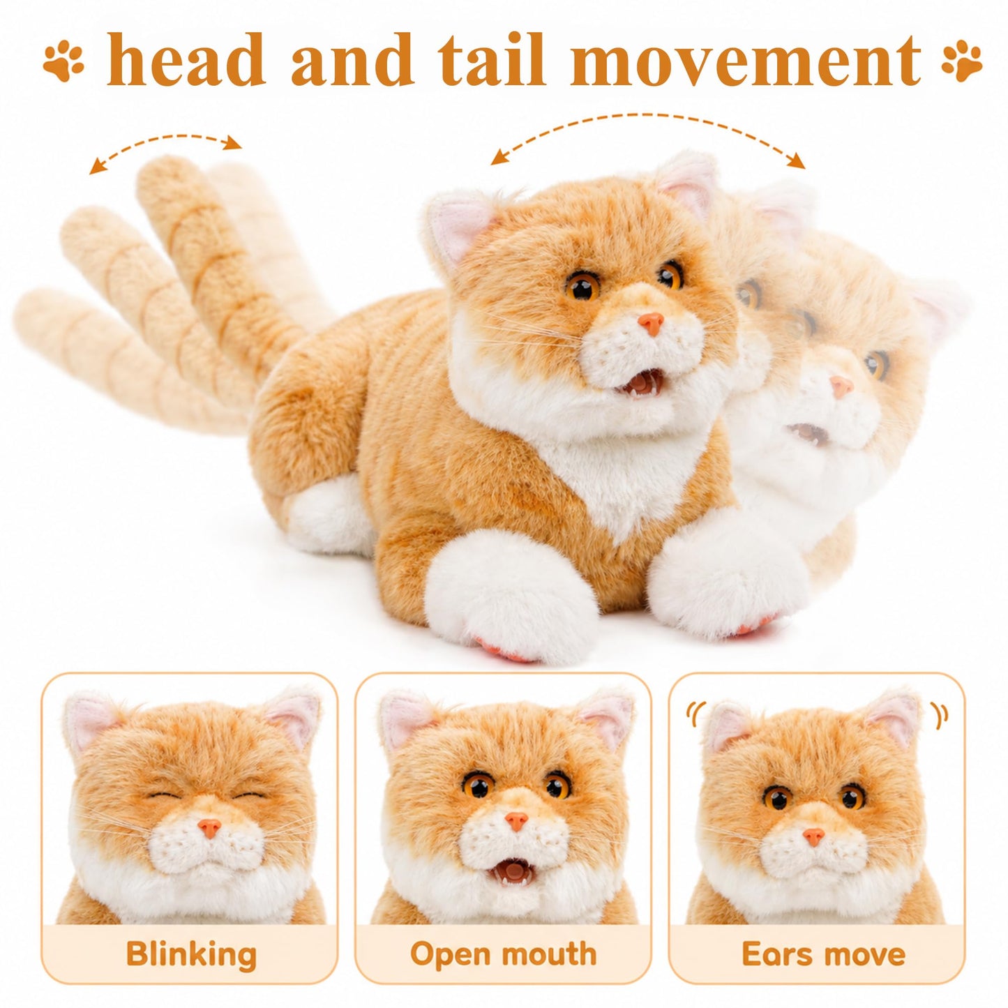 Chongker Interactive Realistic Cat Plush Toy with Sound & Heartbeat, Lifelike Robotic Kitty with Purring, Meowing, Blinking & Moving Head Tail, Custom Name Feature, Companion Gift for Seniors