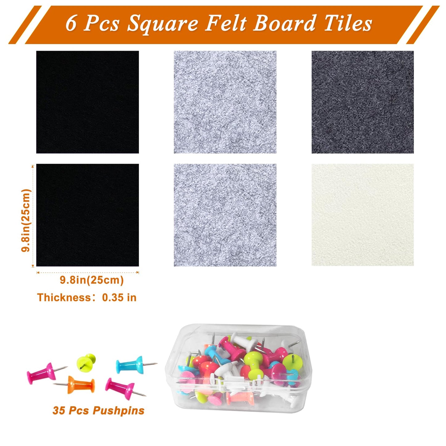 HULAVO Square Felt Cork Bulletin Board Tiles, Self Adhesive DIY Felt Pin Board for Wall 30" x 20" with 35 Pushpins for Office School Home Wall Decor Stickers Memos Photos Display (Gradual Grey)