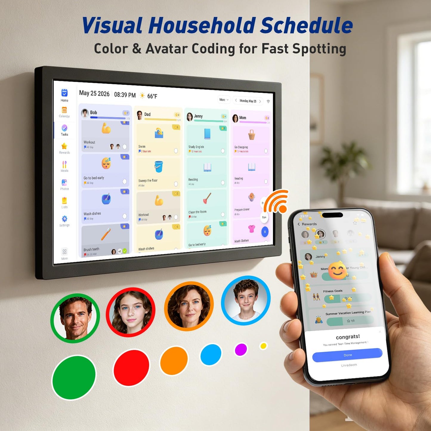 27" Smart Digital Calendar for-Family-Business-Planner - Electronic Wall Calendar for Business Chore Chart, Touchscreen Display for Family Schedules, Star Rewards, Desk Mountable, Gifts for Mom Dad