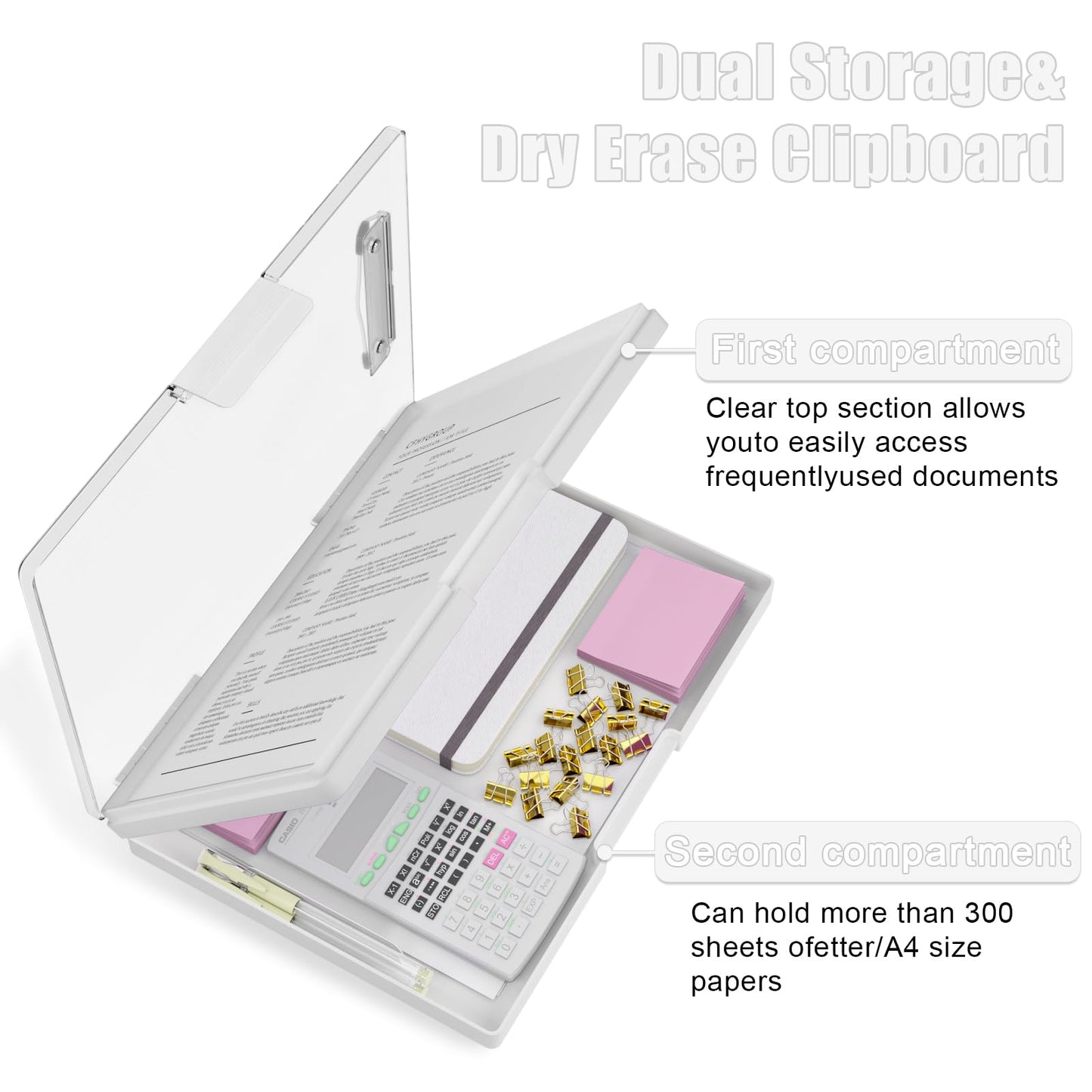 Hongri Clipboard with Storage, White 8.5 x 11 Folder Nursing Side Opening, Heavy Duty with Dual Compartment, Smooth Writing for Teachers, Classroom, Size 13.3 x 9.4 x 1.5 in, Office & School Supplies