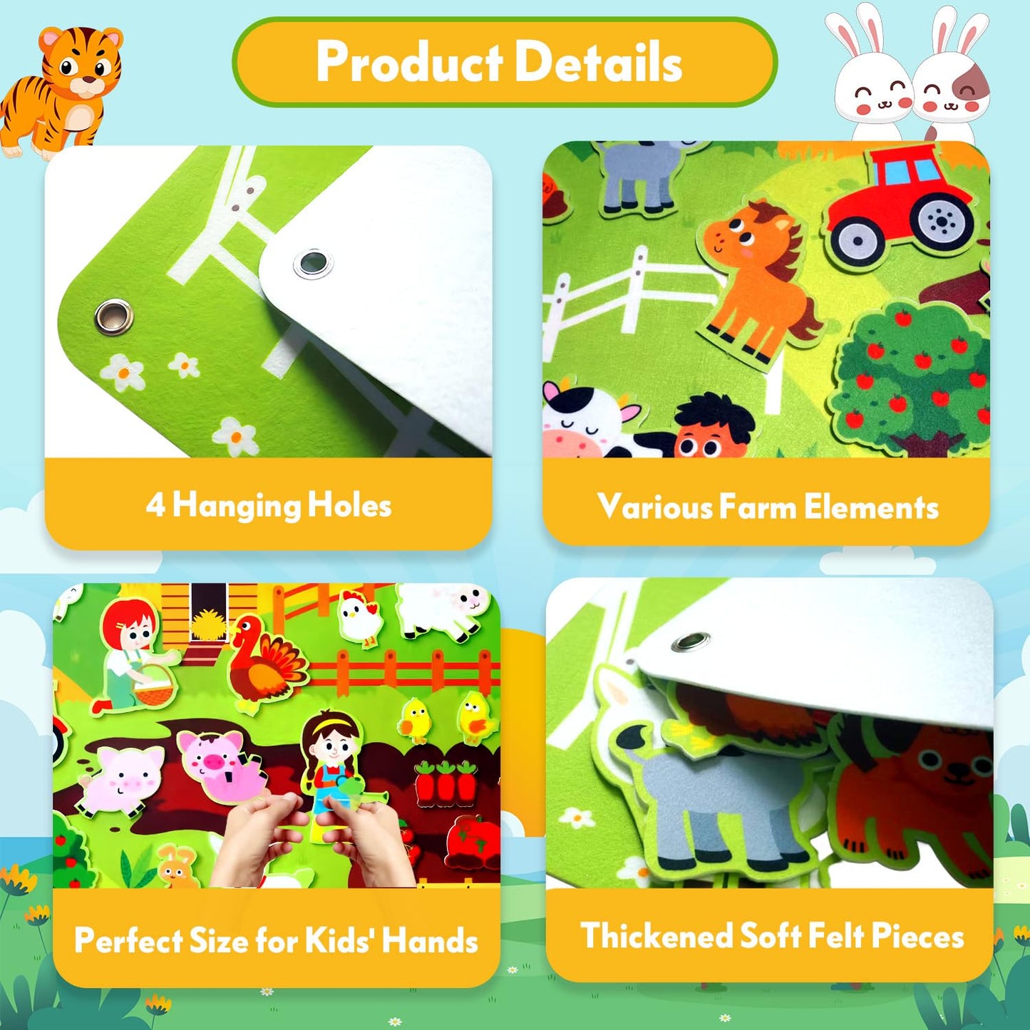 Felt Board for Toddlers 3-5, 39PCS Farm Animals Story Set, Kids Montessori Busy Board, Large Wall Activity, Portable Barnyard Sensory Toy, Preschool Learning Play Kit for Boys Girls, Birthday Gift