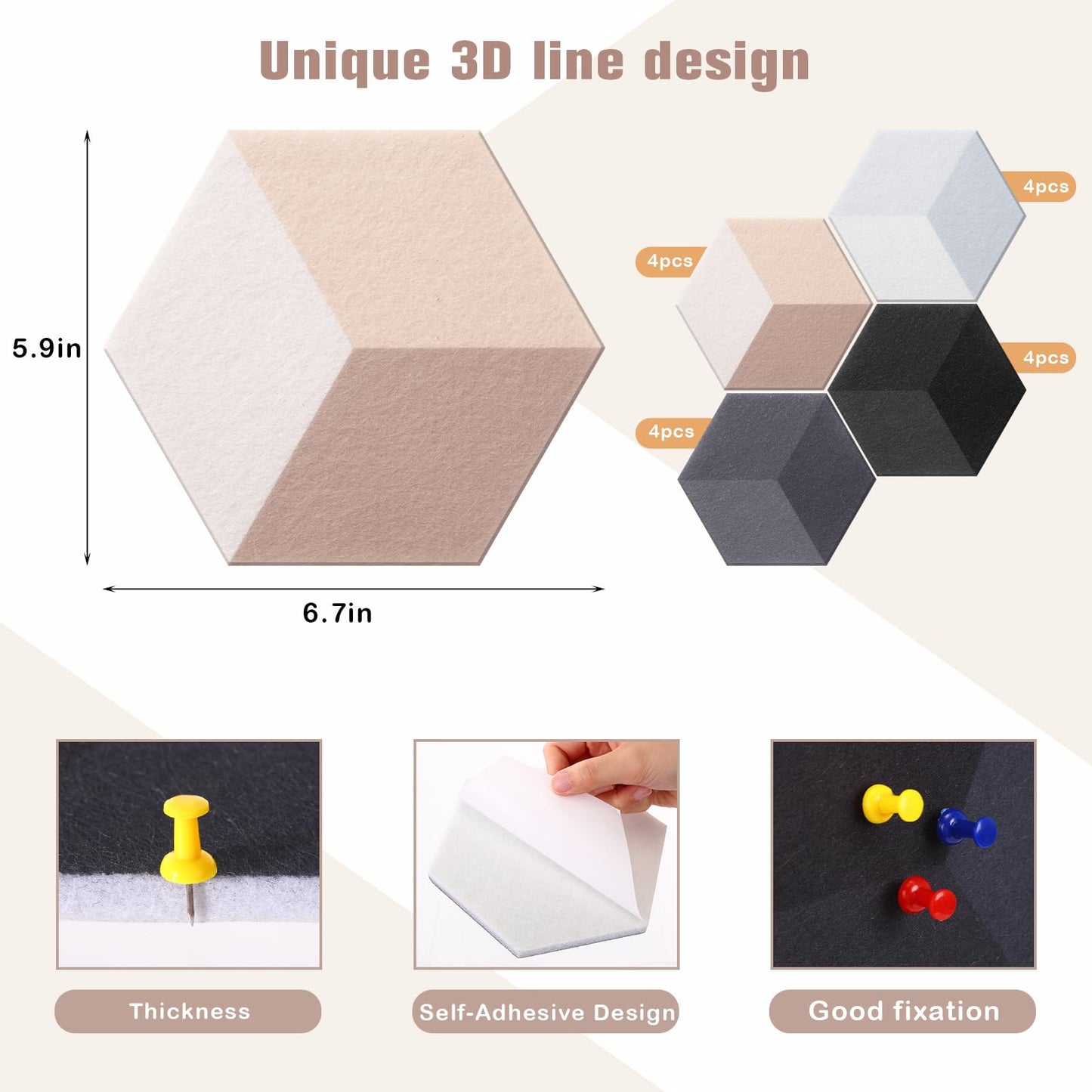 Tegeme Black 16 Pcs 6.7 x 5.9 Inches Hexagon Felt Cork Board Tiles for Walls Back to School Self Adhesive DIY Hexagon Wall Panels Notice Bulletin Board for Office Home Stickers Photos Display