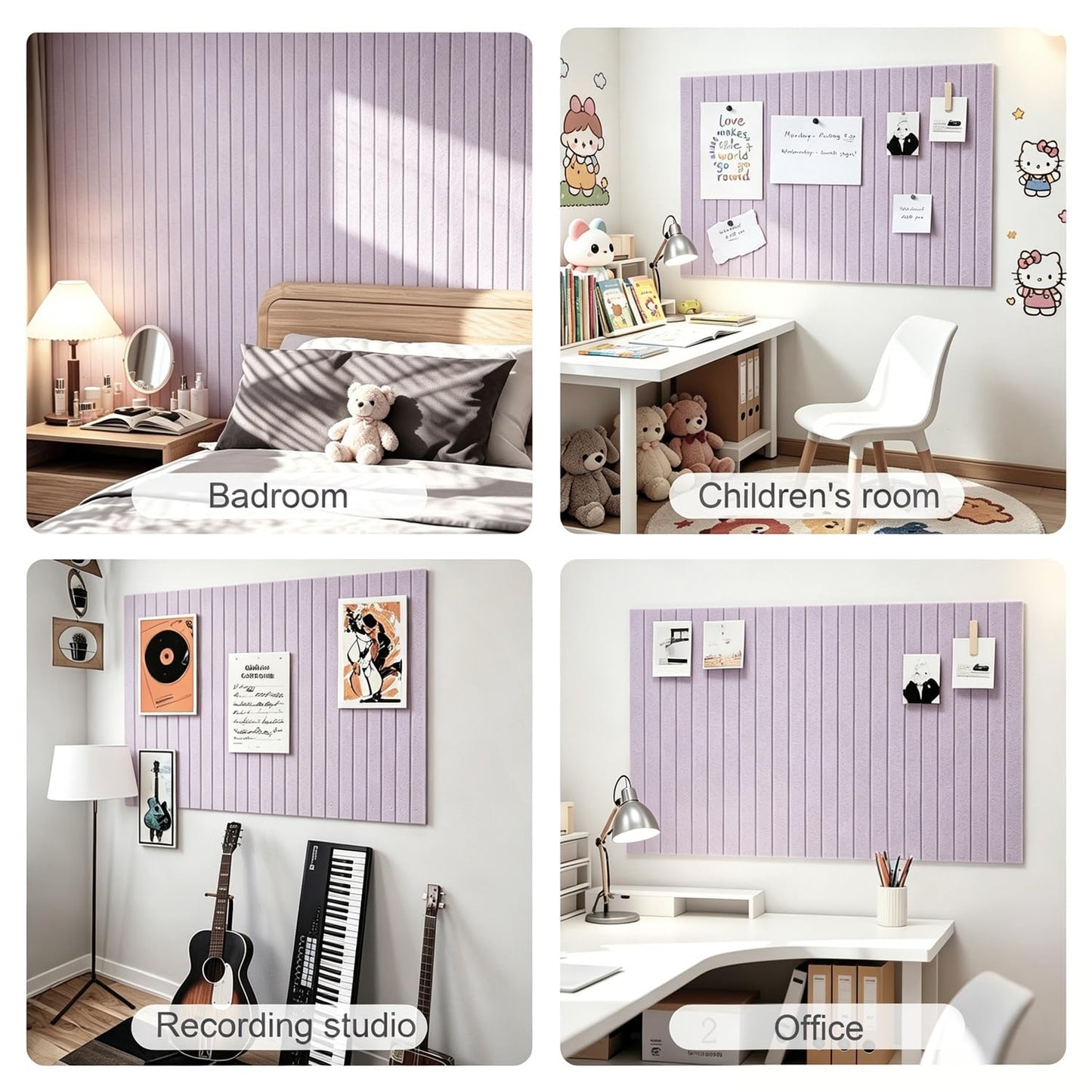 G Gamit 0.47" Thick Felt Pin Board 36"x24" Large Cork Board Alternative 6 Pack 11.81"x11.81"Felt Bulletin Board Wall Tiles Notice Board with 30 Pushpins for Home Office School(Fine-Light Purple)