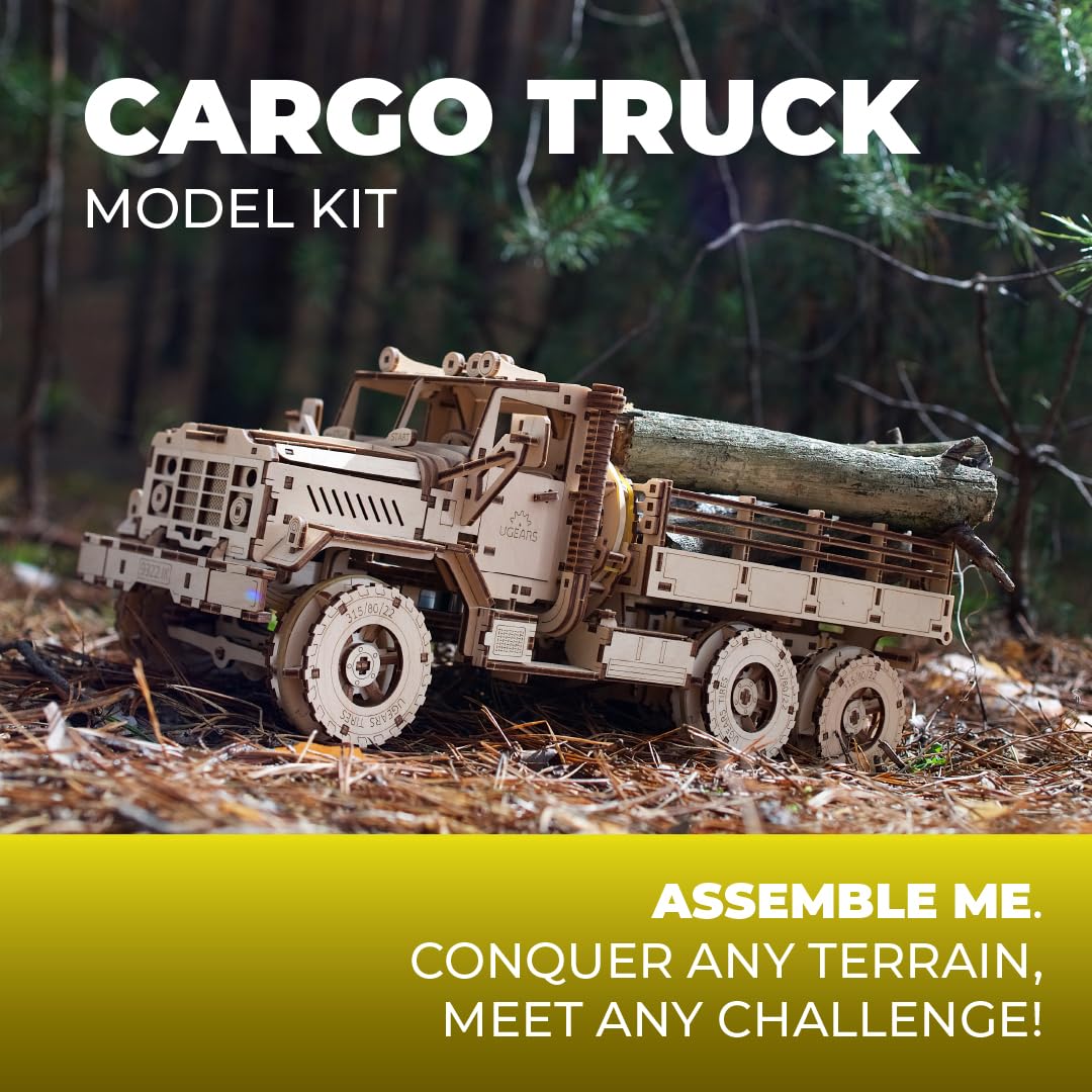 UGEARS Cargo Truck 3D Wooden Puzzles for Adults - Wooden Model Kits for Adults Cars Kits for Adult Puzzle Model Truck Kits Mechanical Models Brain Teaser, Hobby Set