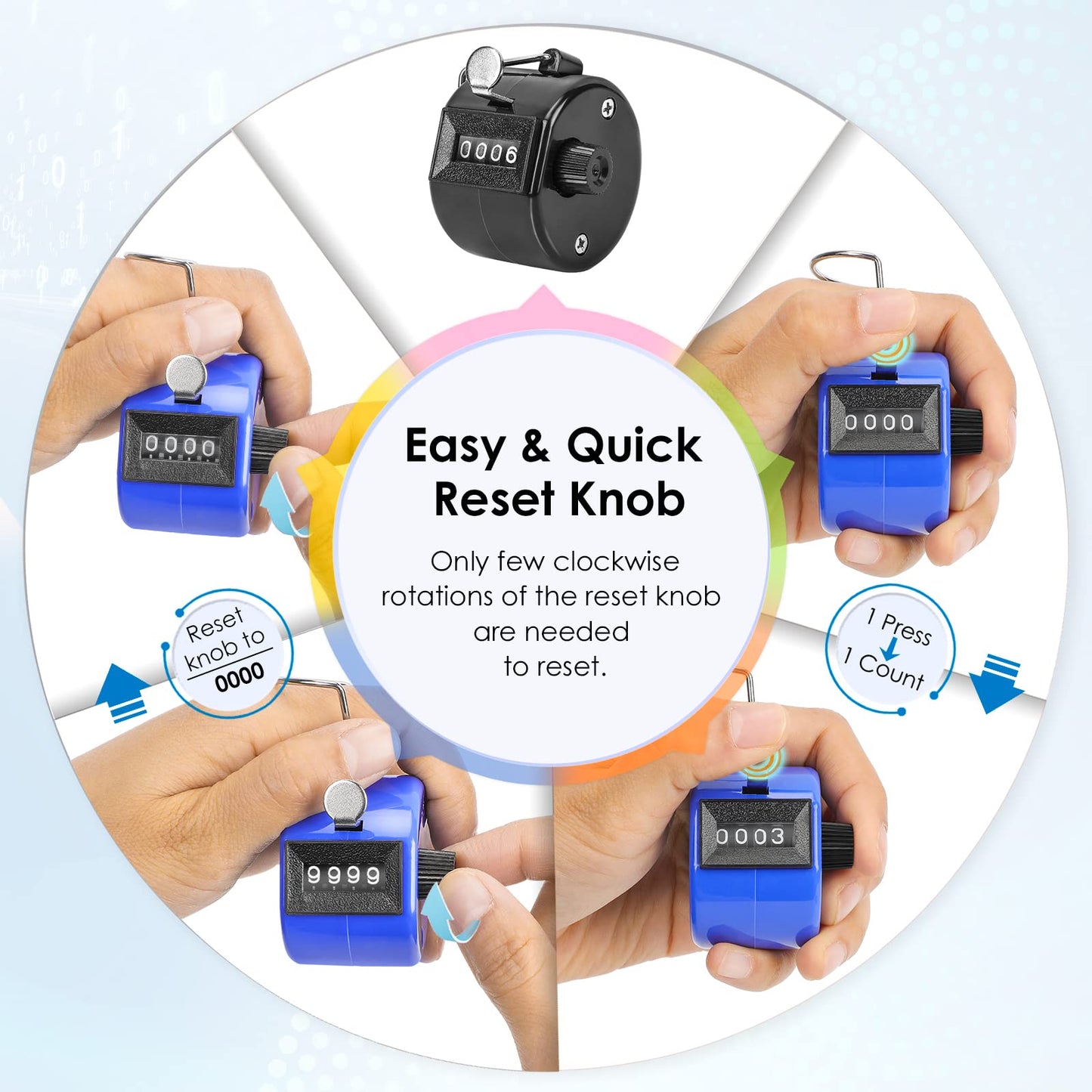 KTRIO Pack of 6 Colors Handheld Tally Counter, 4-Digit Clicker Counter for Knitting Stitch & Golf, Mechanical Pitch Counter for Coaching, Fishing, Lap, People Counting, Fidget & Toddler