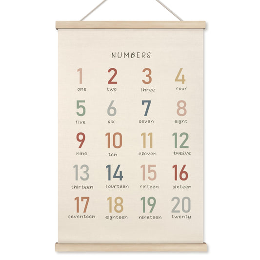 HRQKO Boho Numbers Alphabet Poster Hanger Frame, Nursery Wall Decor, Boho Learning Poster Wall Art with Wooden Frames, Numbers Banner Wall Hanging Decor for Boys Nursery Toddler Playroom, 16x24 inch