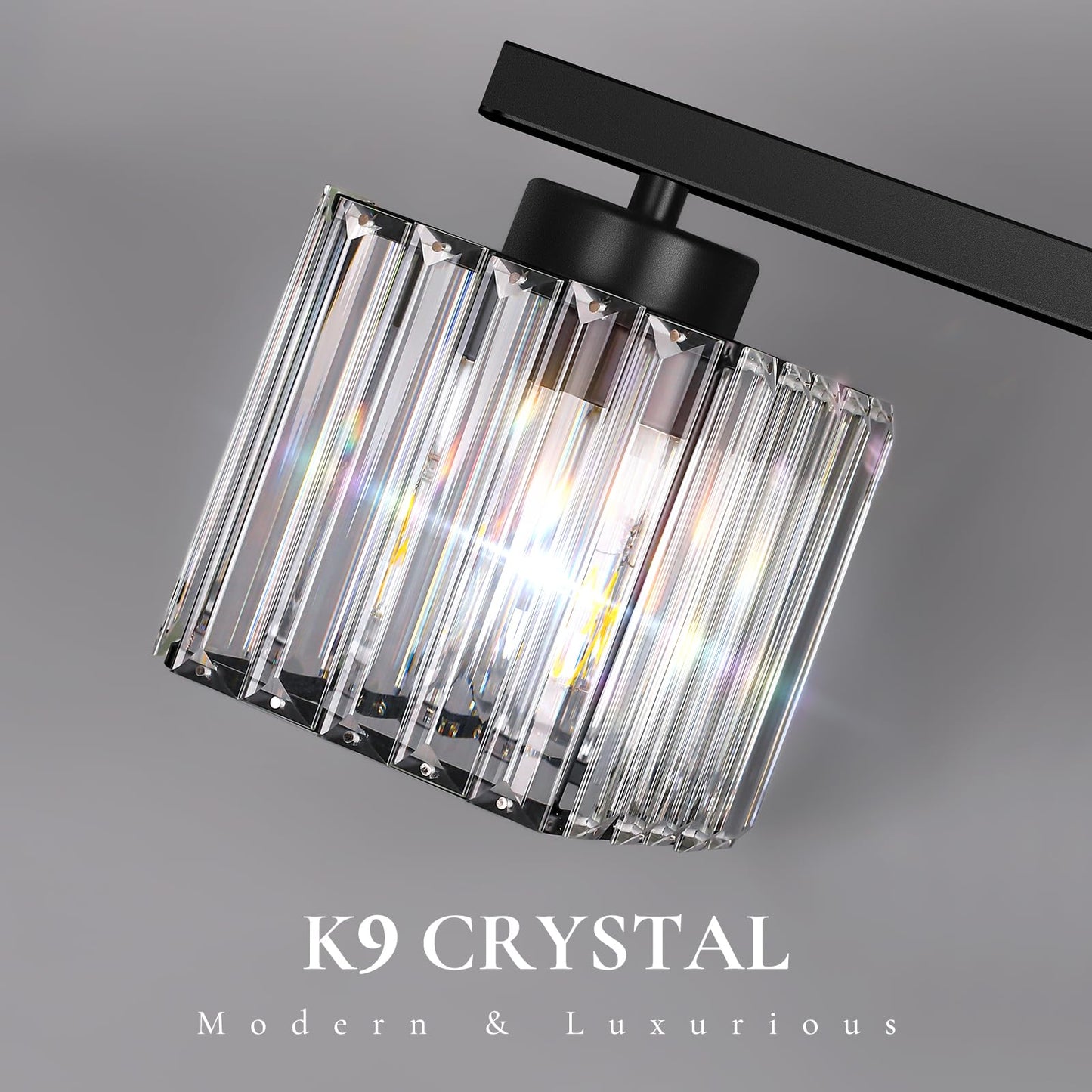 BesLowe Kitchen Island Lighting Linear Chandelier K9 Crystal Black Metal Model L2028-5BK