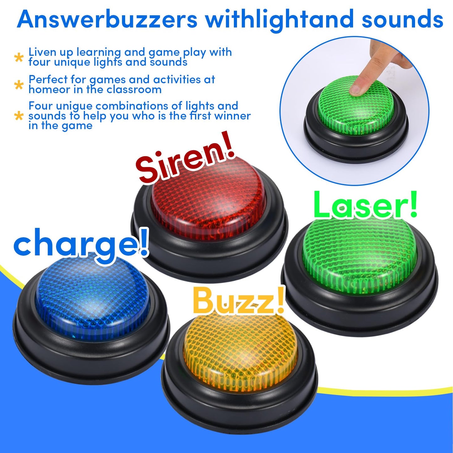 8 Pack Buzzers for Trivia Games,Classroom Must Haves Answer Buzzers, Family Feud Buzzer with Lights and Sound for Quizzes Party, Game Show Buzzer Buttons for Kids, Adults and Teacher Supplies