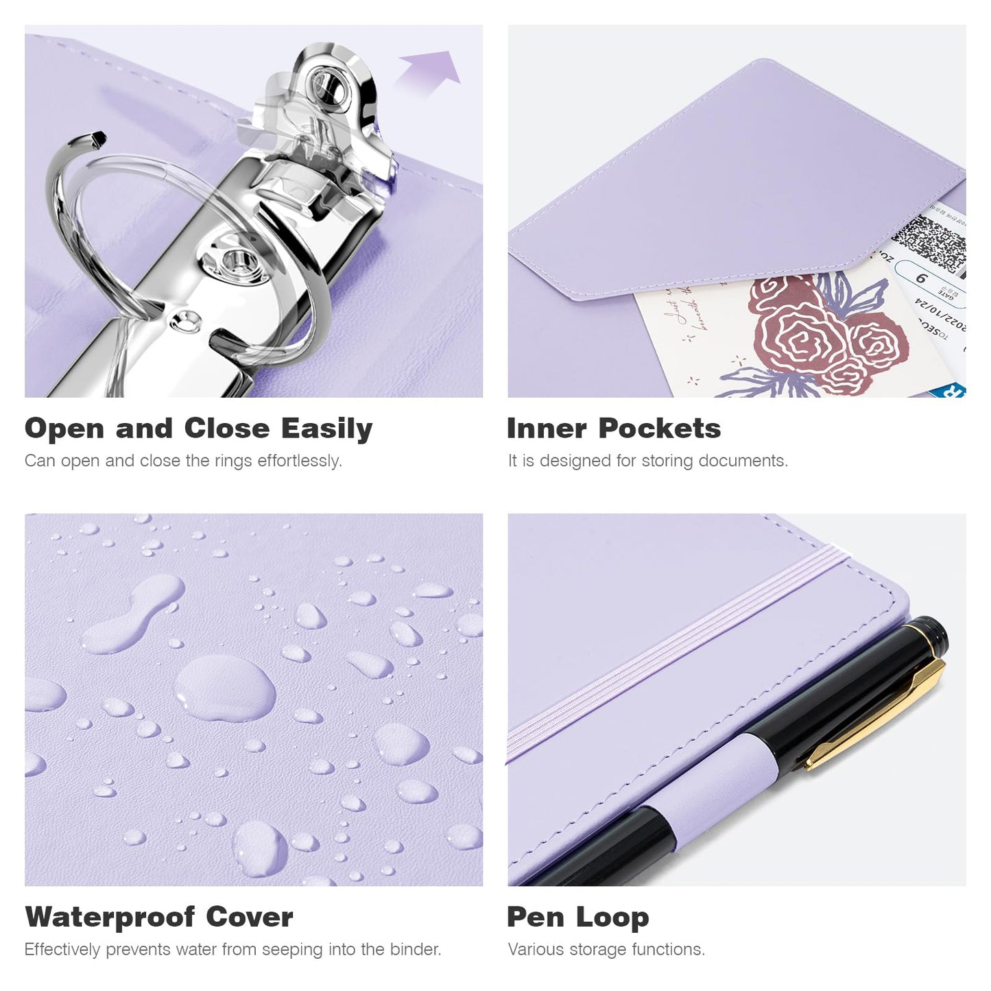 Ospelelf Leather Mini Binder Vintage Hardcover 2 Inch Rings, Professional Small 3 Ring Binders Organizer Suitable for 5.5" x 8.5" Documents, Binder Dividers with Tabs, Purple