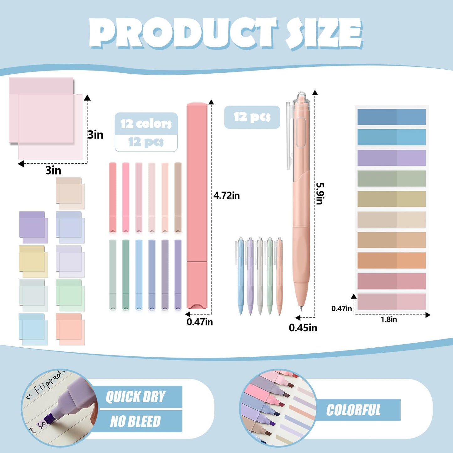 Jutom 39 Pcs Aesthetic Book Annotation Kit Highlighter with Case Bag Gel Pen Transparent Sticky Note Taking Bible Supplies(Pink,Cute Style)