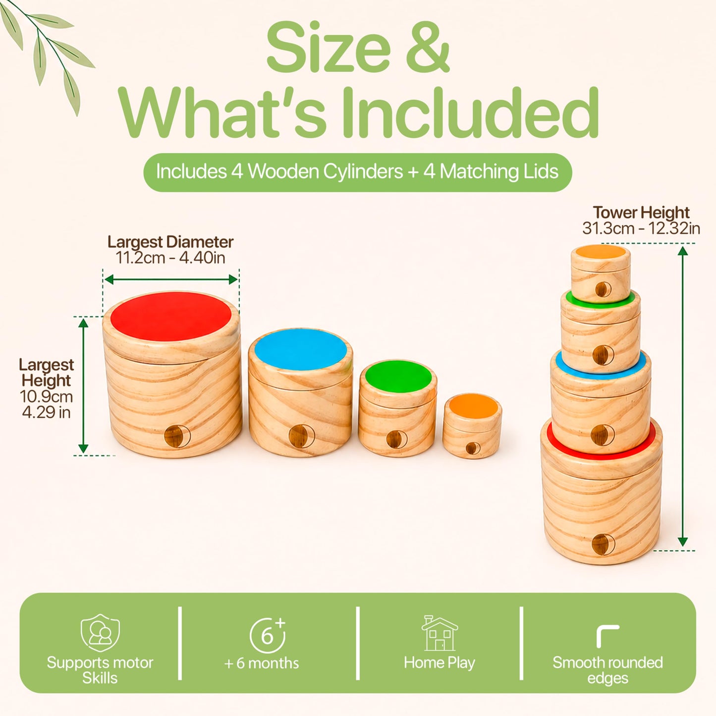 Wooden Stacking Cups for Toddlers 1-3 – Montessori Baby Toy for Sorting, Nesting & Stacking, Natural Wood Learning Toy for Fine Motor Skills