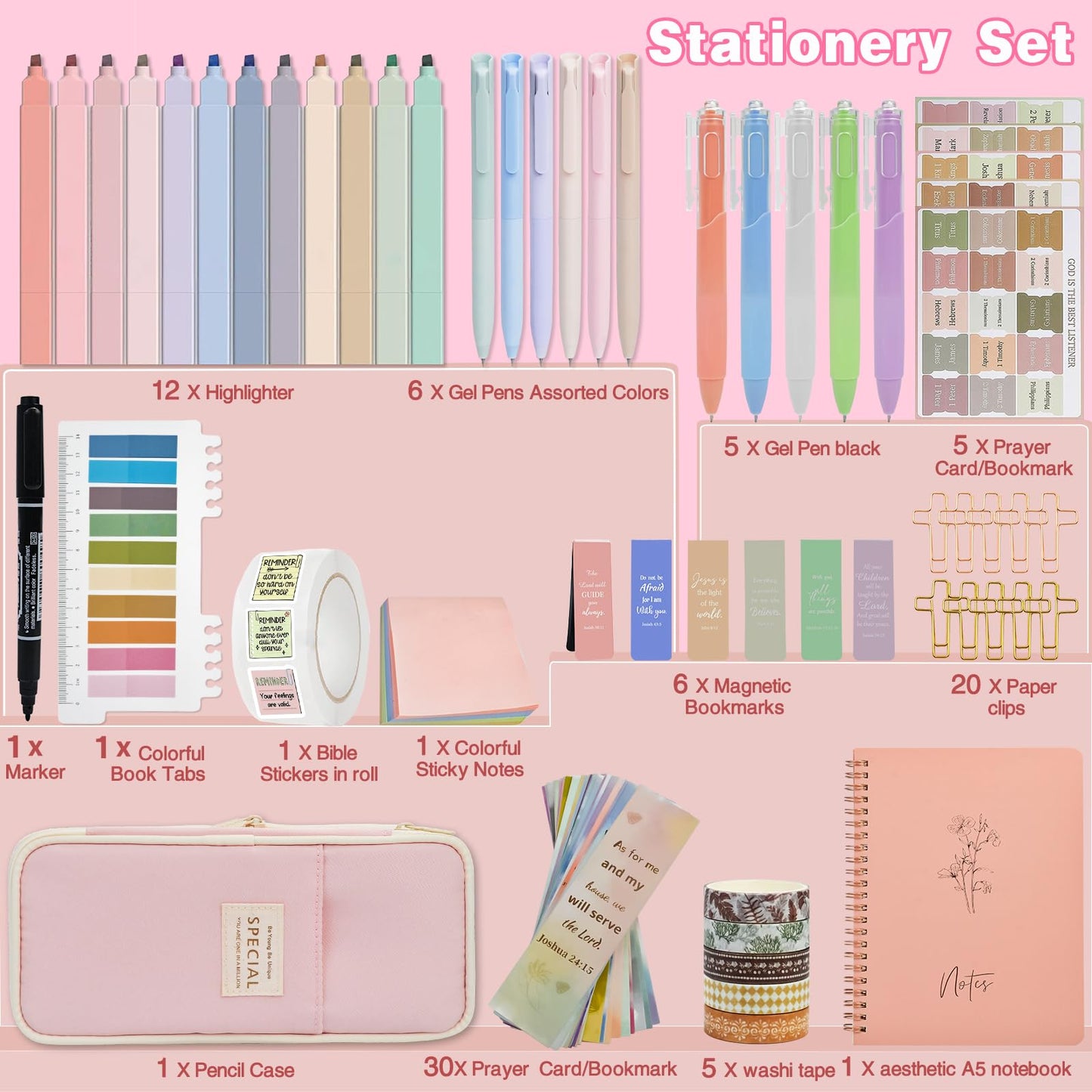 HRFGWDD Bible Study Supplies Kit for Women 96PCS Bible Journaling Kit with Bible Tabs for Women,Bible Highlighters and Pens, Bookmark, Journal, Bible Bag, Stationary Gift Set for Christian Girls