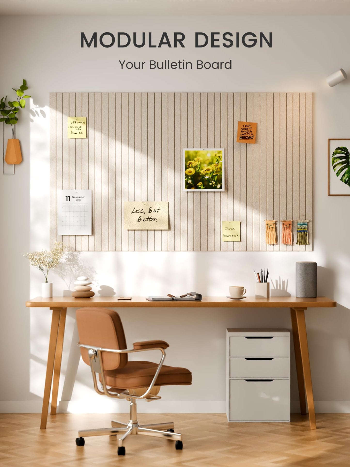 Bumusty Large Cork Board Alternative-48 x 36" Felt Bulletin Board Tiles, with 30 Pushpins, 70 Adhesive Tabs, Fine-Stripe 12-Pack, Cork Boards for Office Push Pin Board Felt Board-Oatmeal