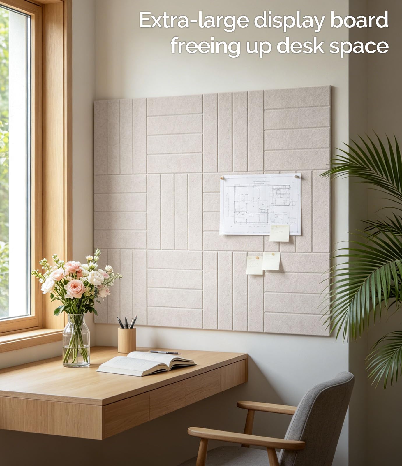 Bounmer Large Cork Board Alternative 48“ x 36”, 12-Pack Felt Bulletin Board Tiles with 60 Safe Removable Adhesive Tabs & 30 Pushpins, Cork Boards for Office Walls Decor (Oatmeal)
