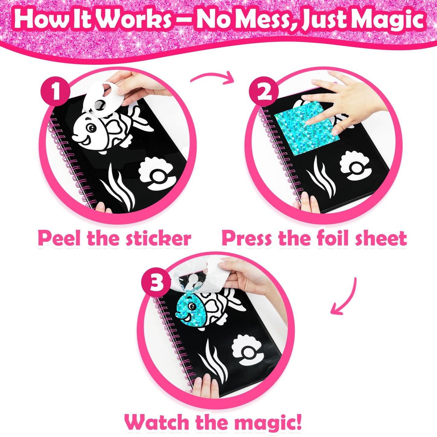 FUNNYB&G Foil Art Craft Kit for Girls 4-10 Years Old: Mess-Free & No-Glue, Create 16 Sparkly Cute Pet Pictures – Perfect Travel Toy & Birthday Gift for Kids（Cute Pet）