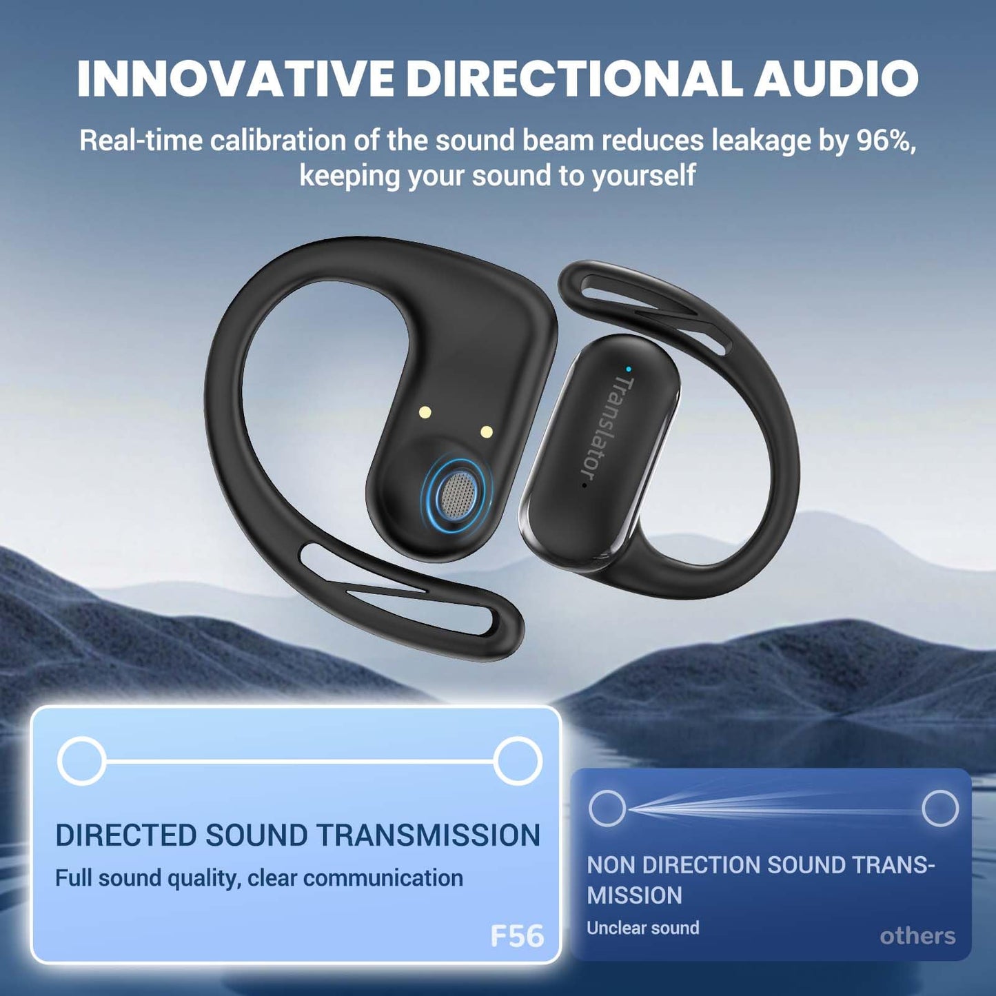 ANFIER Translation Earbuds Real-Time for iPhone & Andorid OWS Translator Earbuds |Lifetime Free Offline Translation(8 Languages) & Online Translation(144 Languages & Accents) AF56 Black
