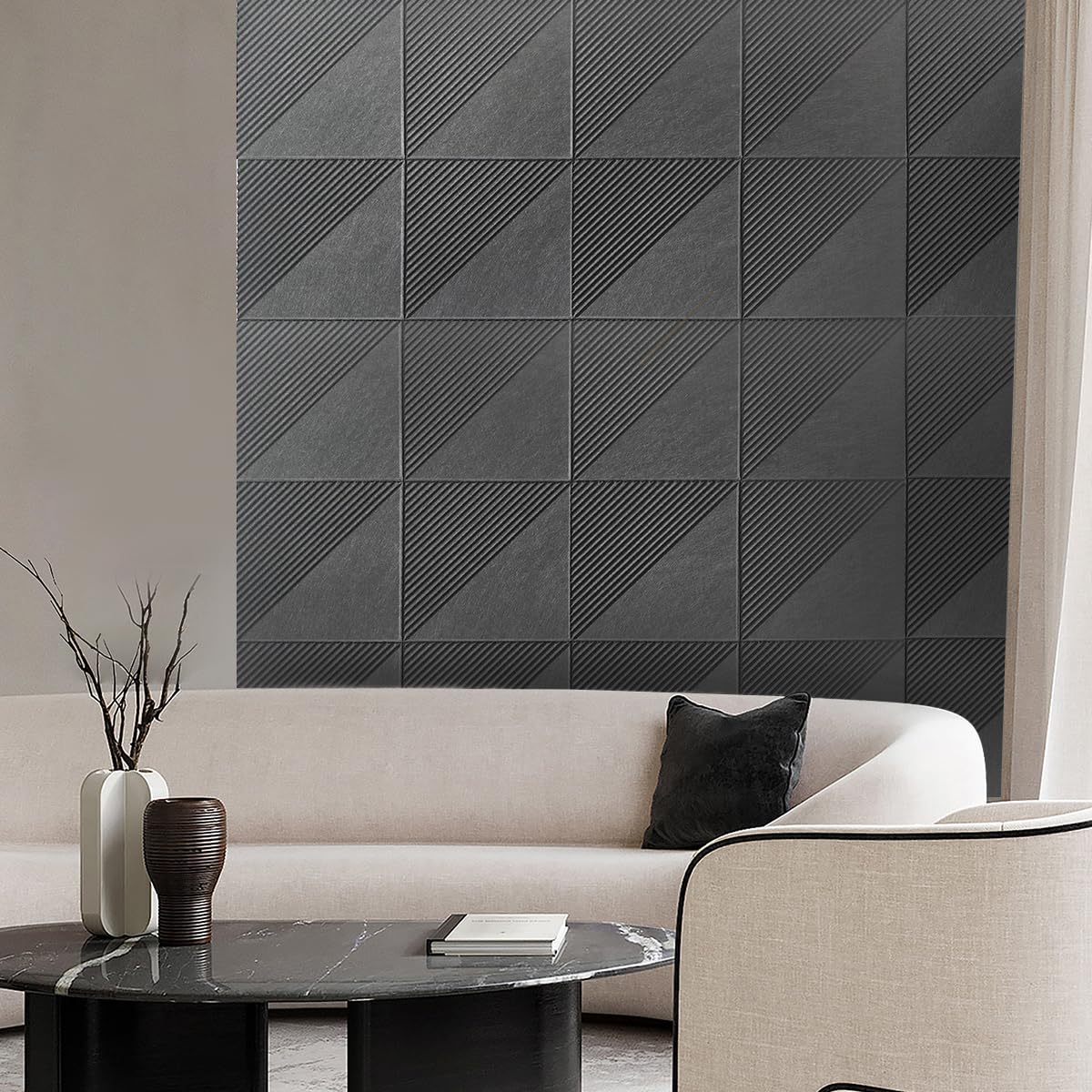 Large Cork Board for Walls 48"x 36", 12 Pack Felt Wall Tiles with Safe Removable Adhesive Tabs, Cork Board for Office,Pinboard Bulletin Board - Dark Grey
