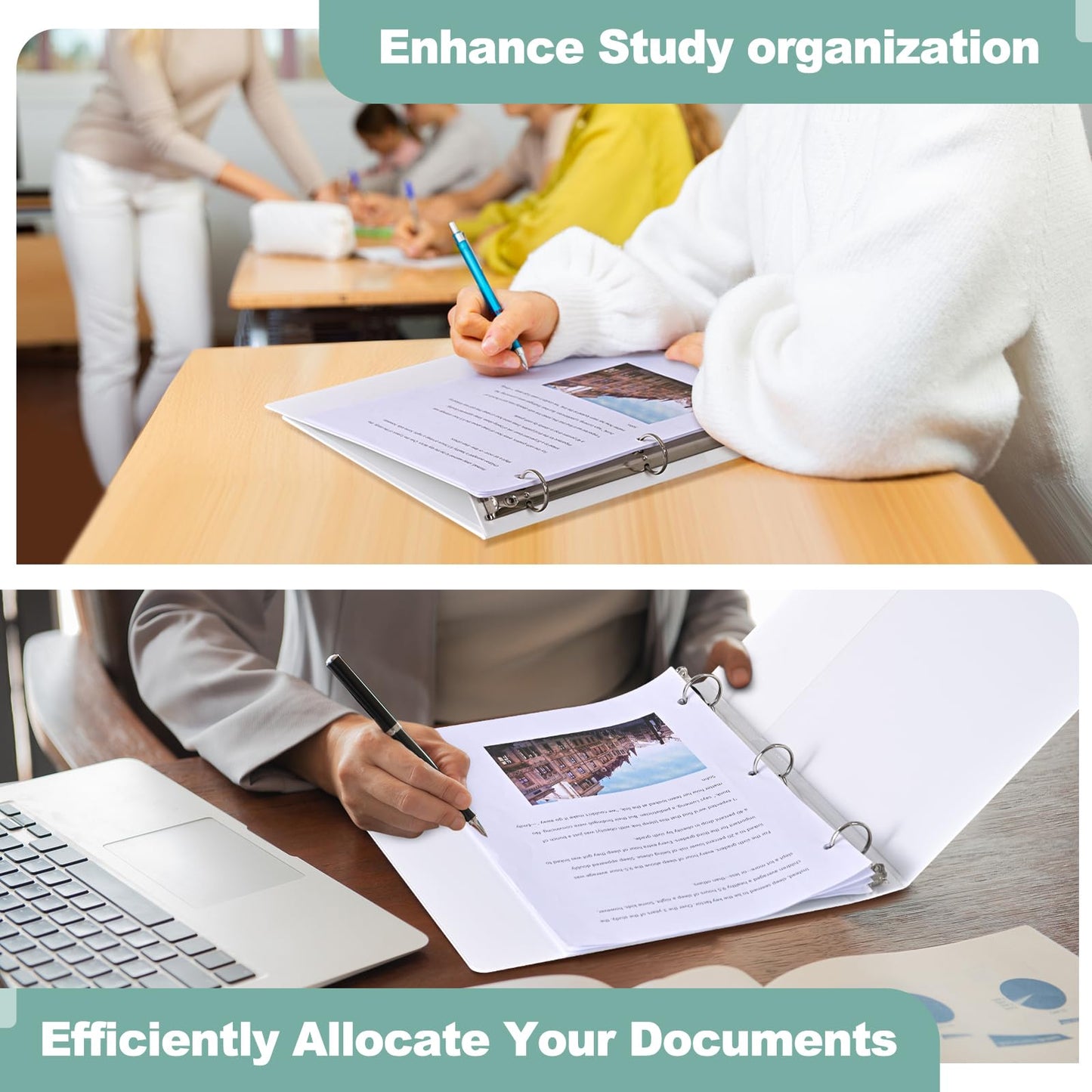 SUIN 1-Inch 3-Ring-Binder, Customizable Clear View Cover, for US Letter Size 8-1/2 x 11'', Perfect for Office/School (White - 12 Packs)