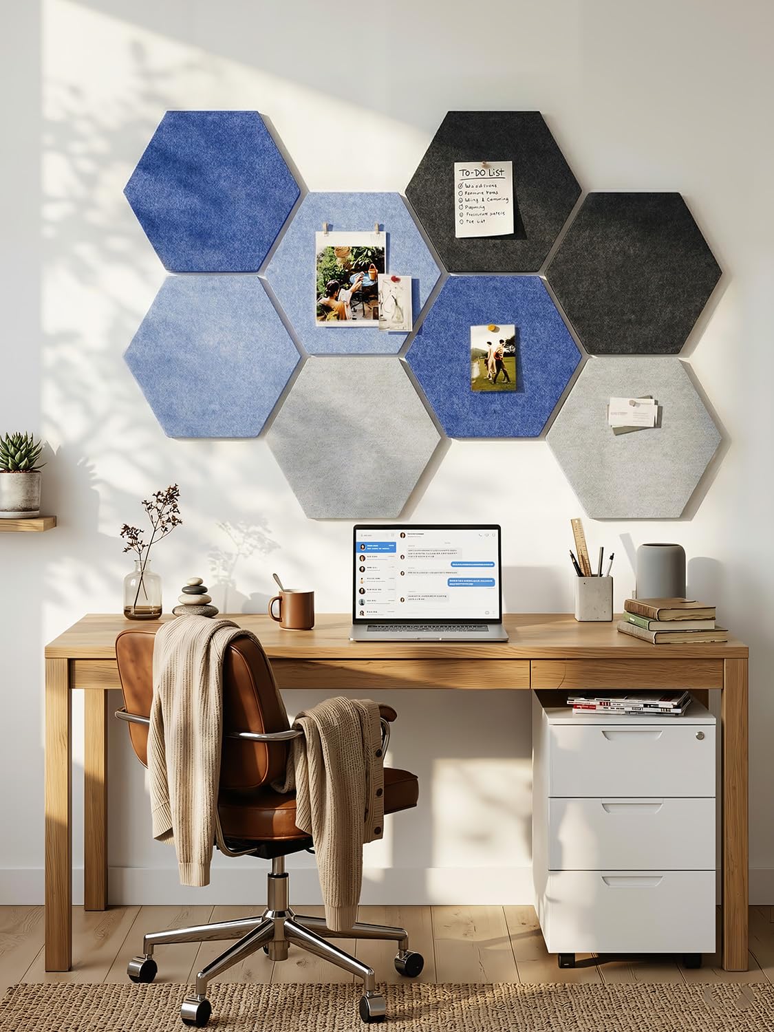 Uoisaiko 8 Pack Hexagon Felt Bulletin Board Tiles - 12" Large Thick Pin Board for Walls with 30 Push Pins, DIY Boards for Office Home School Decor, Aesthetic Hex Cork Board Alternative
