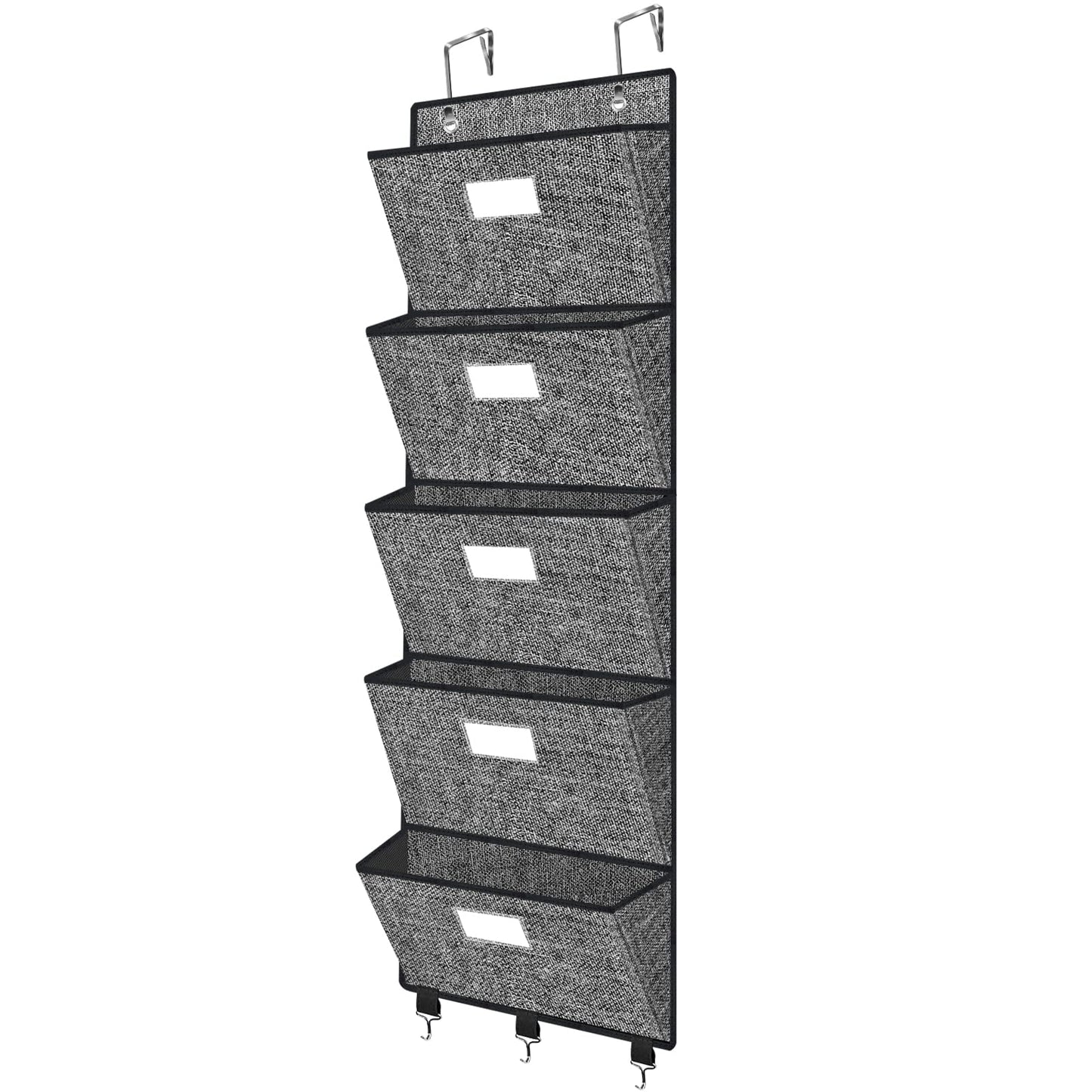 Homyfort Over the Door File Organizer, Hanging Wall File Folders with 5 Large Pockets for Papers, Charts, Mails, Magazine, Office and Back To Supplies Storage and Organization (Black)