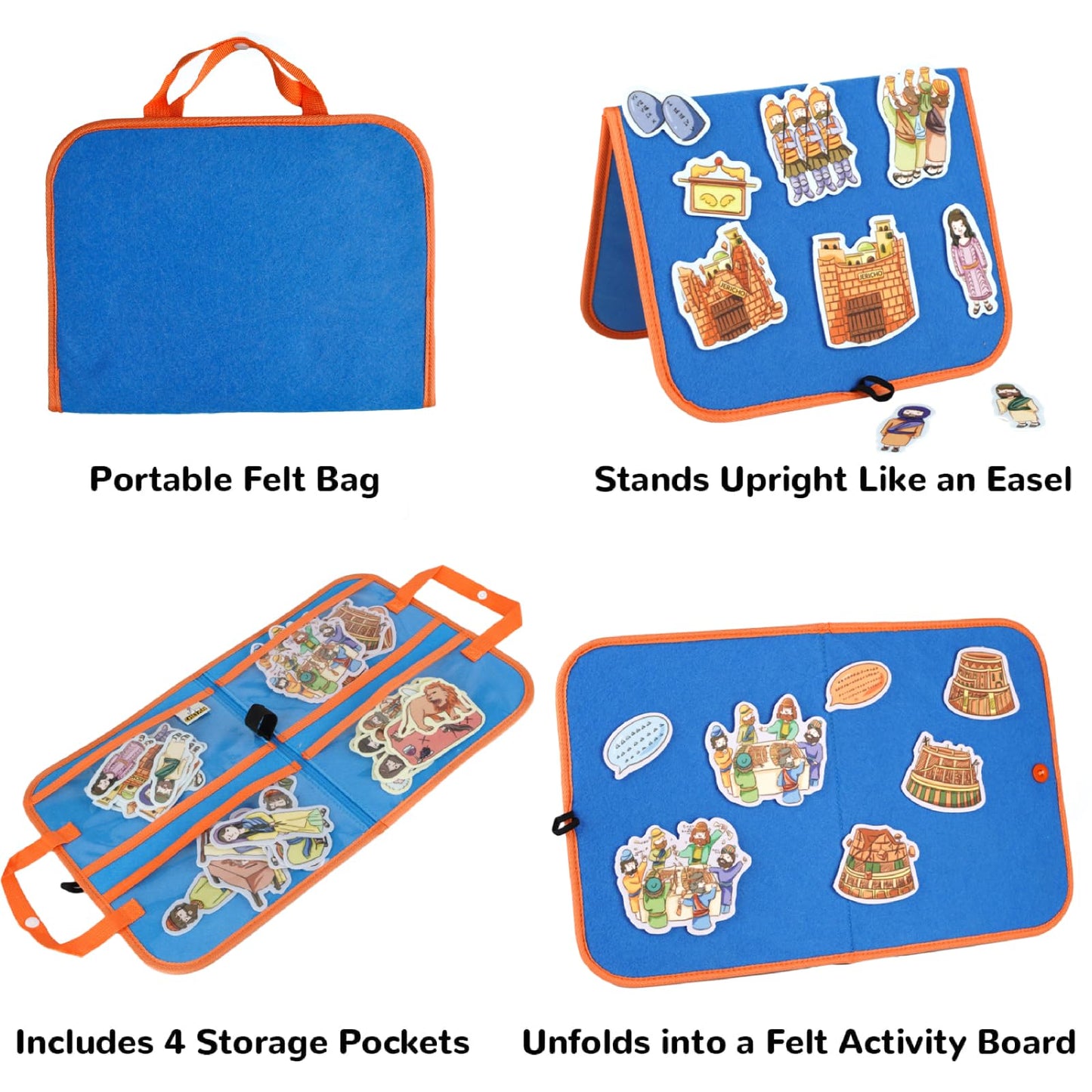 CHEFAN 4 Pack Felt Board Bible Stories Set, Flannel Board Stories Elijah and The Widow|Samson and Delilah|Joshua and The Battle of Jericho|Tower of Babel, Precut Flannel Graph Bible Toys for Kids…