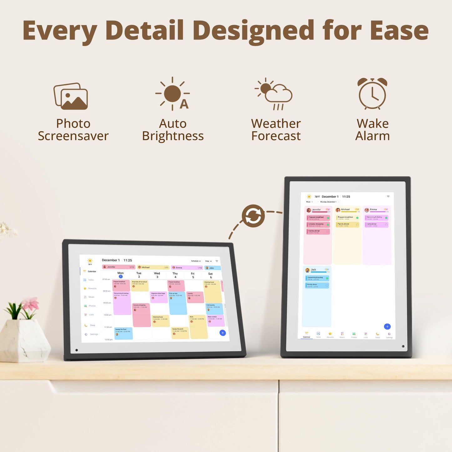 Digital Calendar Touch Screen 10 Inch, Electronic Calendar Chore Chart with 1080P Interactive Touchscreen for Family Monthly/Weekly/Daily Planner, Smart Calendar with Desk Mount - Black