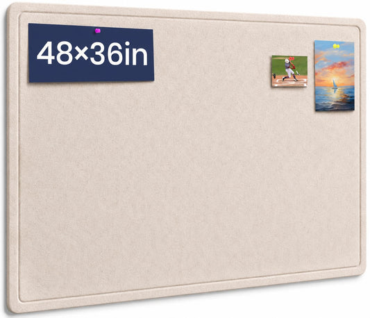 Large Bulletin Board, 48 X 36 inches Felt Board Notice Pin Board, 4' x 3'Cork Board Alternative for Wall, Self-Adhesive Vision Board Mood Board Foldable Photo Board with 30 Pushpin (Oatmeal)
