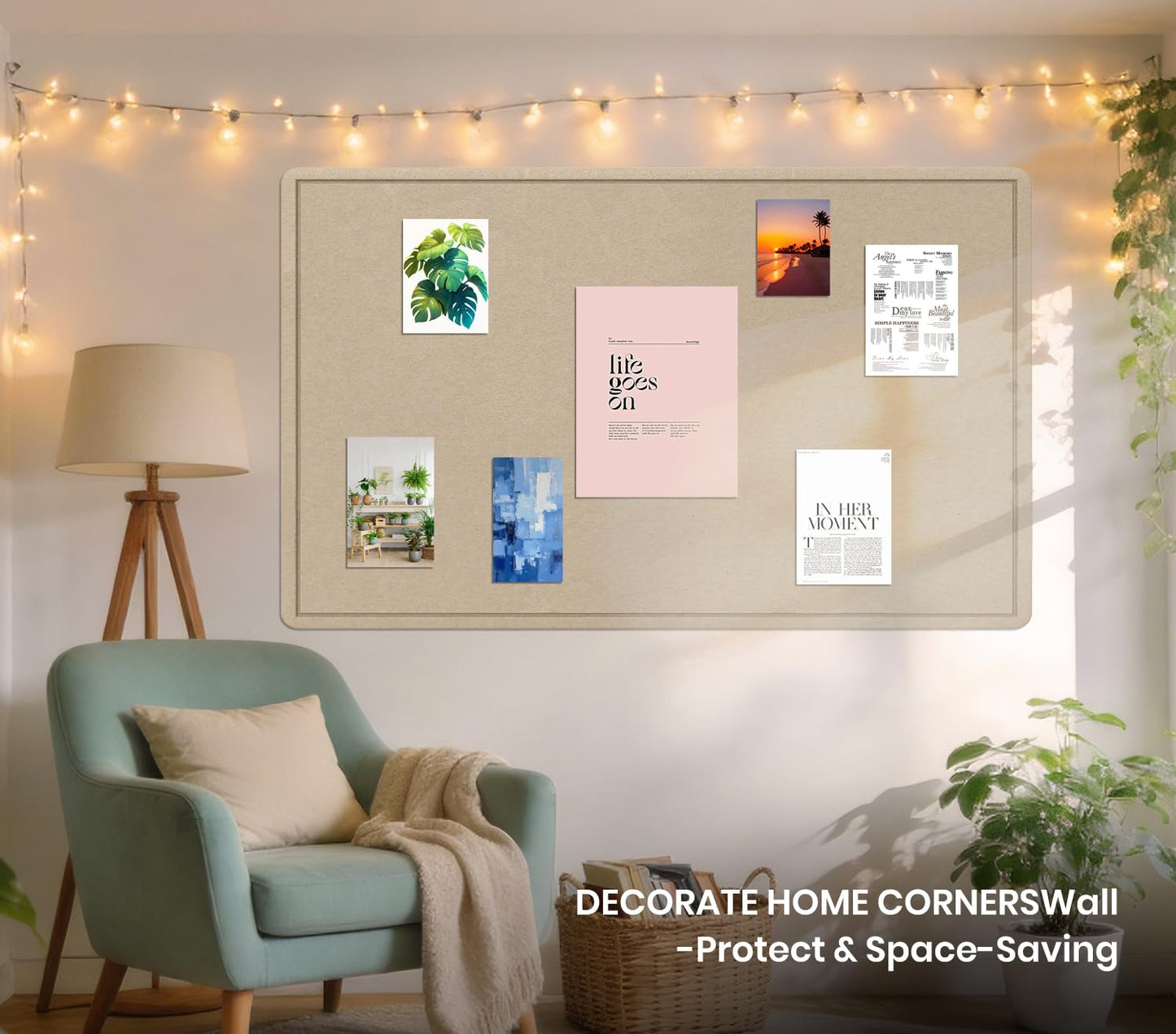 Large Cork Bulletin Board - 60 X 36 Inches With 30 Pushpins, 5' x 3' Pin Board for Walls, Self-Adhesive Felt Vision Board, Foldable Photo Board (Beige Brown)