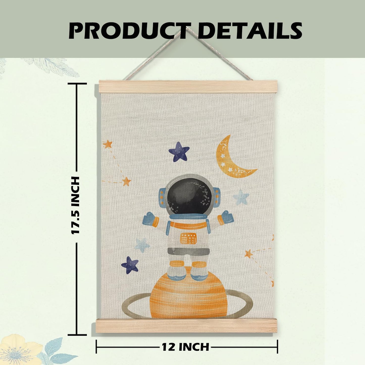 BearCake Space Nursery Decor, Solar System Plants Spaceman Wall Art Poster Hanger Frame, Space Canvas Prints Framed Wall Decor for Classroom Toddler Boys Room Nursery Playroom, 12x16 Inch Set of 2