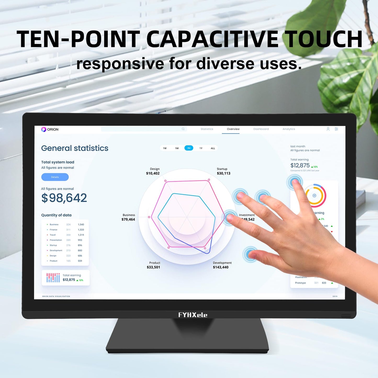 FYHXele 22 Inch Touchscreen Monitor, IPS FHD 1080P Touch PC Display, 75Hz, LED Backlit Multi-Touch Monitor, VESA, HDMI & VGA & USB Computer Touch Screen for Gaming, Business, Warehouse, Bar, Gym