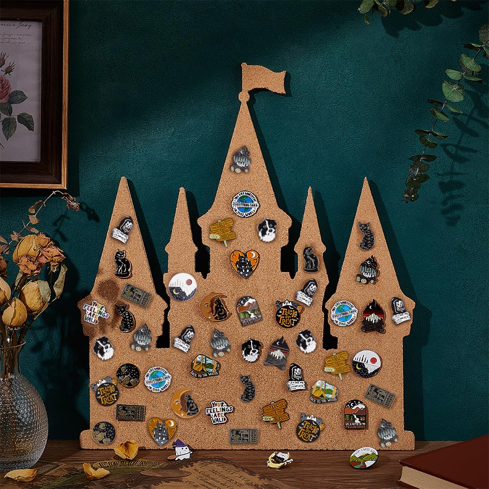 BENECREAT Castle Pin Board Cork Board, 14.2x11.8inch Bulletin Display Board Brooch Jewelry Display Cork Tray for Brooch Pin Collection Display, Office Home and School Decor