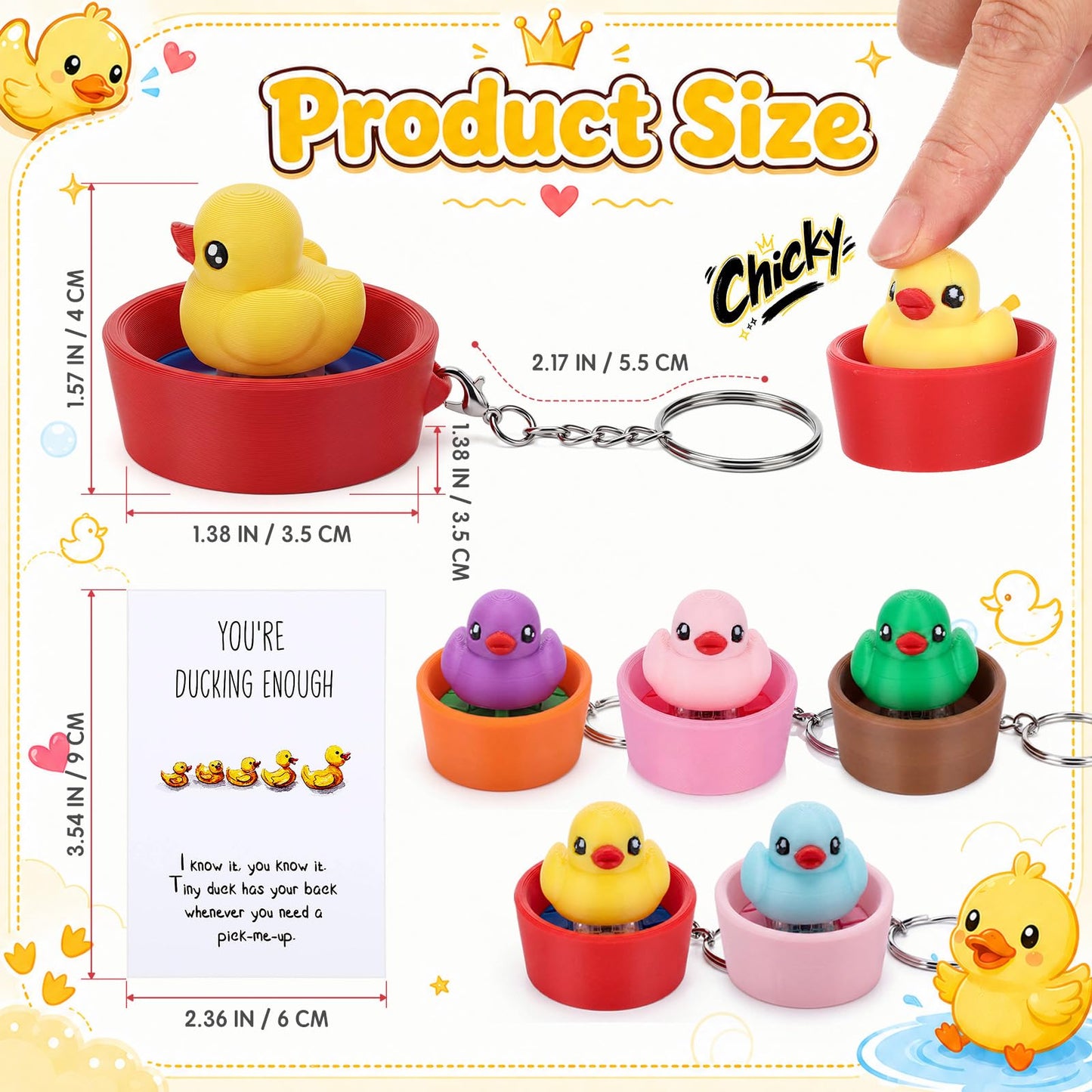 Junkin 25 Set Duck 3D Printed Clicker Fidget with Cards Funny Stress Relief Key Rings Gift Luggage Backpack Charm for Summer Theme Party Favors Decor Appreciation Gift for Students Coworkers Employee