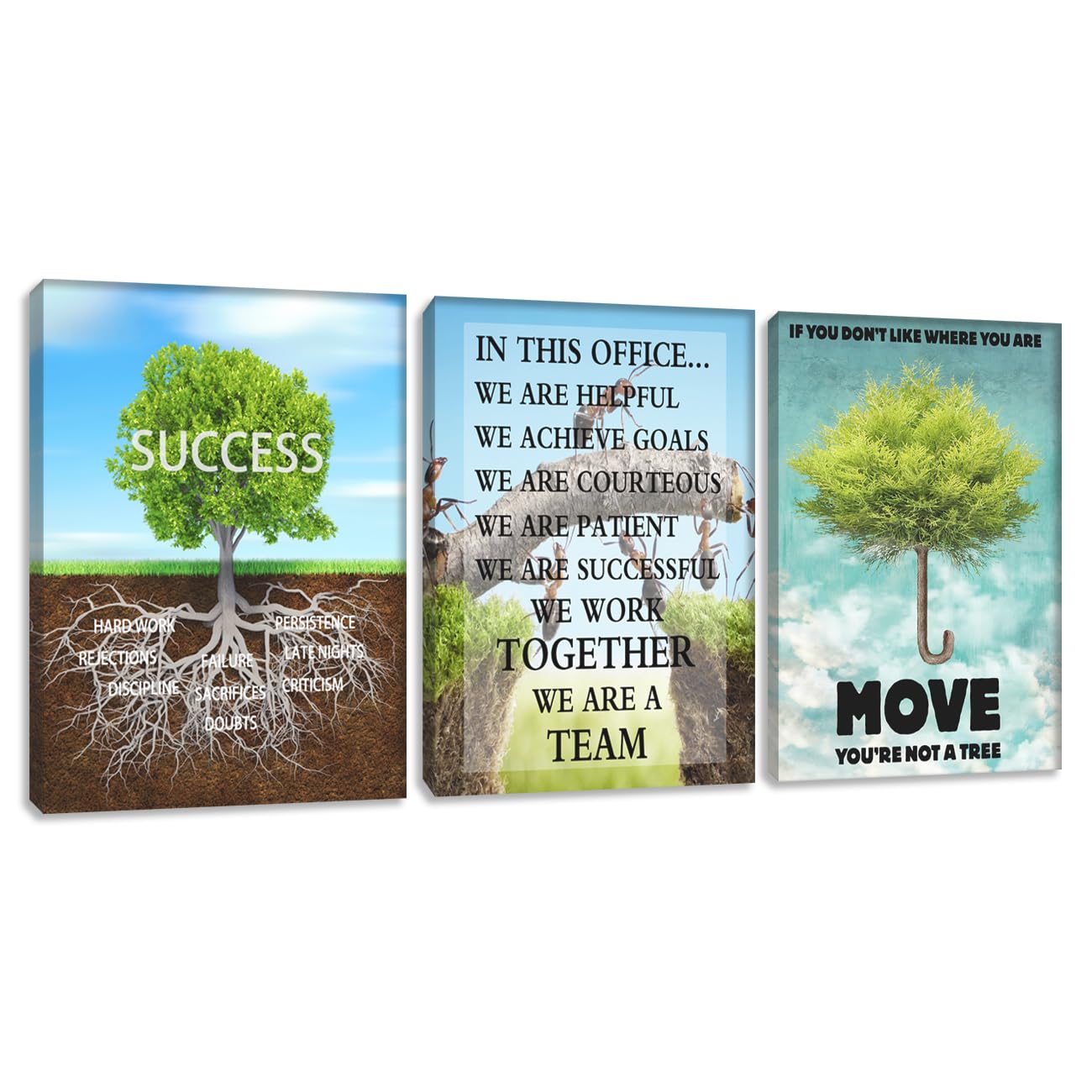 Motivational Wall Art Canvas Tree Poster Prints Wall Art Inspirational Canvas Wall Decor Success Artwork Entrepreneur Team Quote Office Wall Decor for Home Workplace Framed Decoration(36''Wx 16''H)