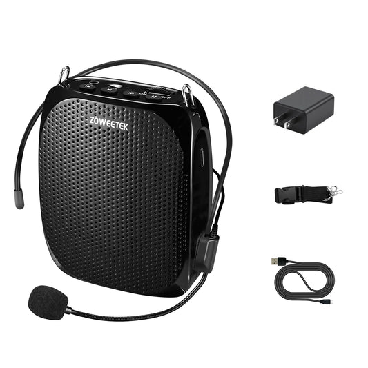 ZOWEETEK ZW-Z258 Portable Rechargeable Mini Voice Amplifier for Teachers with Wired Microphone Headset and Waistband,Supports MP3 Format Audio for Speech, Class, Training,Tour Guide,Power Amplifiers