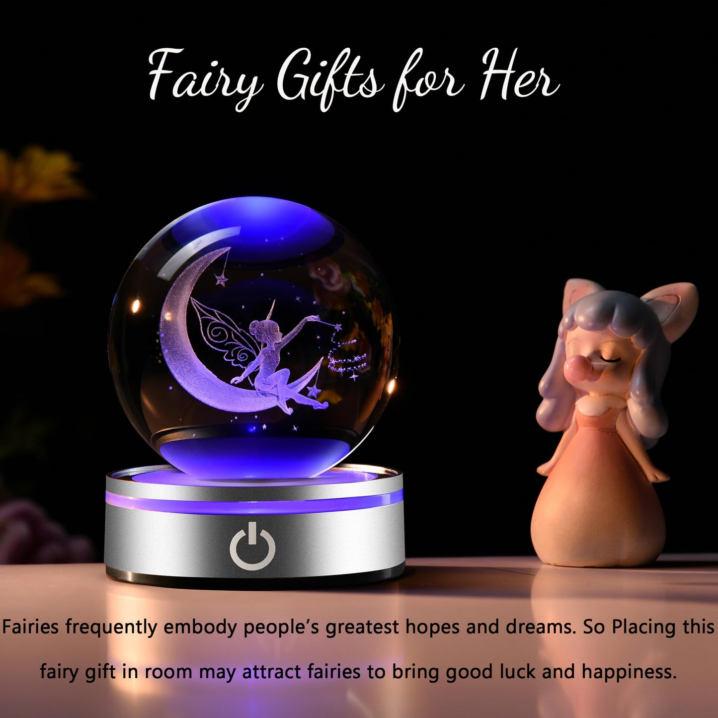 IFOLAINA Moon Crystal Ball 3D Laser Engraved Glass Ball Night Light Decorative Globes 3D Crystal Moon Sphere Gifts for Girl Her Fairy Lover, 1163Z