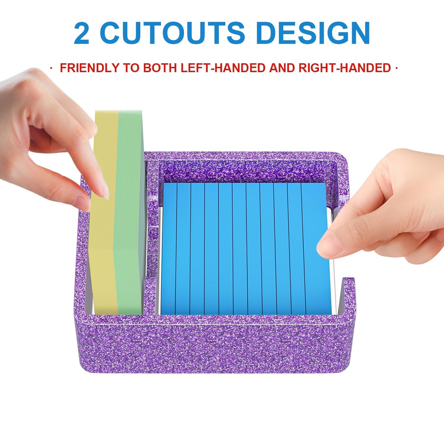 WINFFOR Acrylic Notepad Holder Dispenser - 3x3 in 2IN1 Sticky Note Memo Holder for Desk Organizer (W/O Pads) Office Desk Accessories School Supplies, Glitter Purple