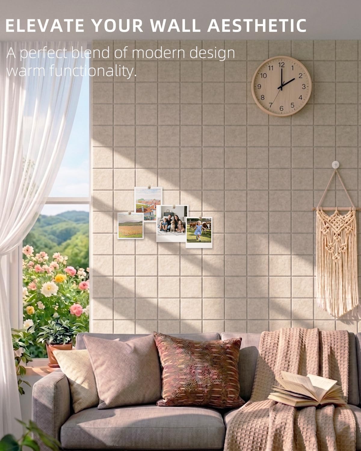 Large Felt Bulletin Board - 36" x 24" Self-Adhesive Felt Wall Tiles, Cork Boards Alternative, 6 Pack with 30 Wooden Push Pins, Cork Board for Walls, Office, Home & Classroom Decor, Pin Board - Oatmeal