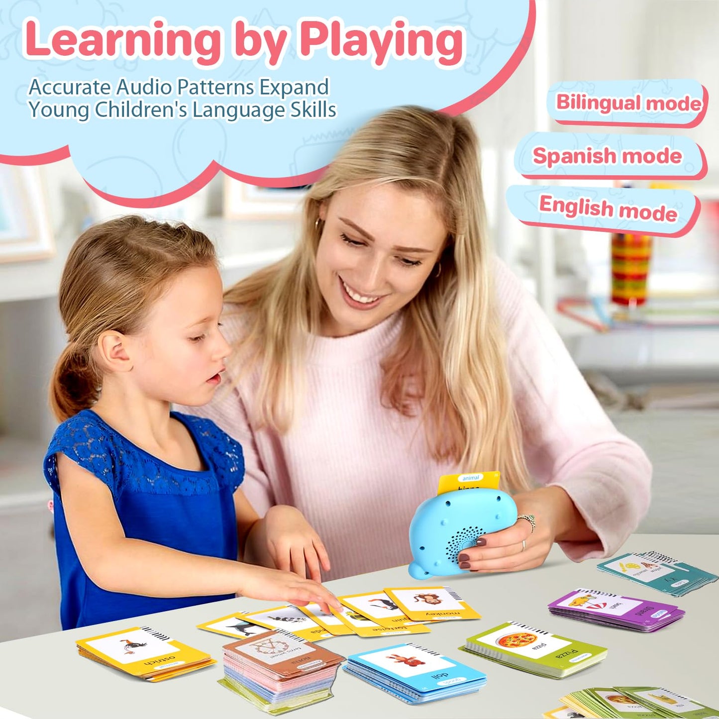 Spanish & English Talking Flash Cards for Toddlers, 510 Sight Words Bilingual Flash Cards, ABC & Number Learning Toys, Montessori Toys, Speech Therapy Toys, Children's Sensory Preschool Birthday Gifts