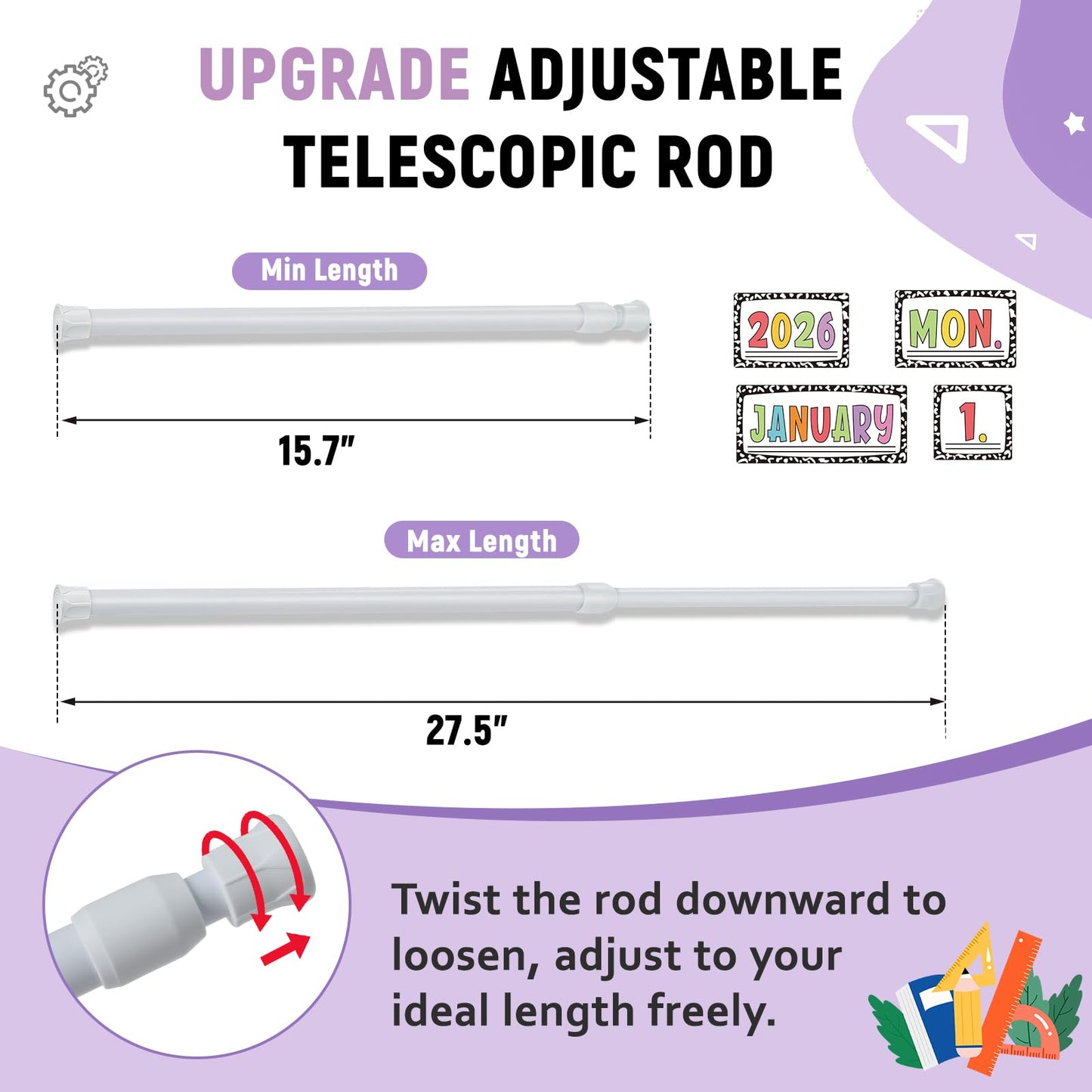 Upgraded 2-in-1 Flip Calendar for Classroom with Magnetic & Adhesive Fixing, Adjustable Magnetic Rod Flip Calendar for Whiteboard, Black and White Classroom Decor Bulletin Board Set (Speckled)