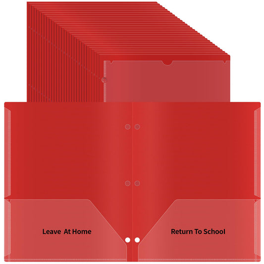 30 Pcs 3 Hole Punch Parent Teacher Communication Folders with Clear Front Pockets for 3 Ring Binders, 2 Pockets Homework Take Home Plastic Folders Classroom Folder for Kid Student ﻿ (30, Red)