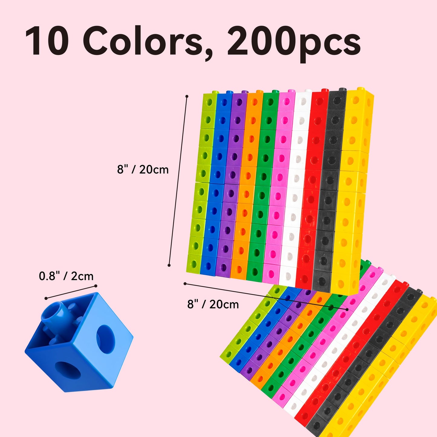 Dotimo Math Linking Cubes, Set of 200 Math Cubes Manipulative Connecting and Counting Snap Blocks for Early Math and Construction, Educational Toy for Preschool, Kindergarten, Homeschool (200-Cubes)