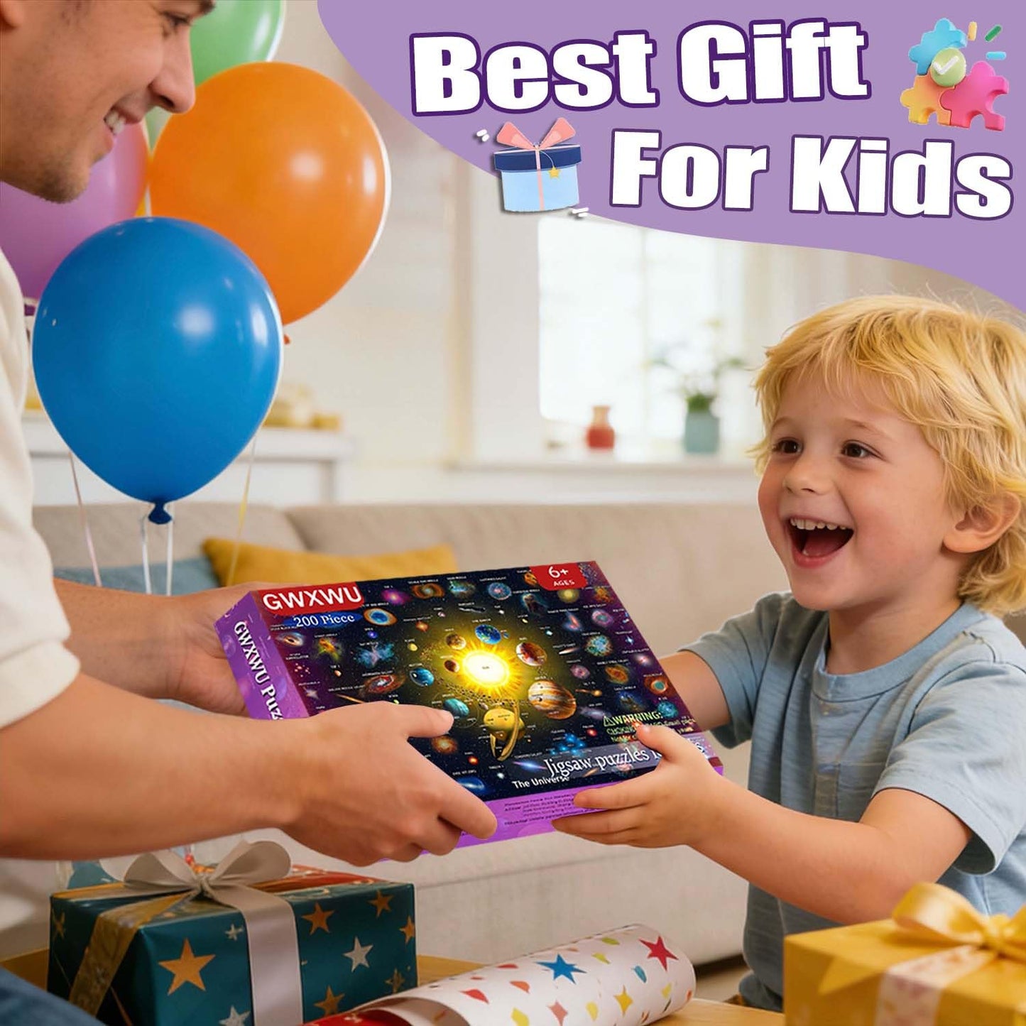 GWXWU Puzzles for Kids Ages 6-8 and 8-10, 200 Piece Solar System Planets Learning Educational Jigsaw Puzzles, Educational Learning Toy for Boys and Girls