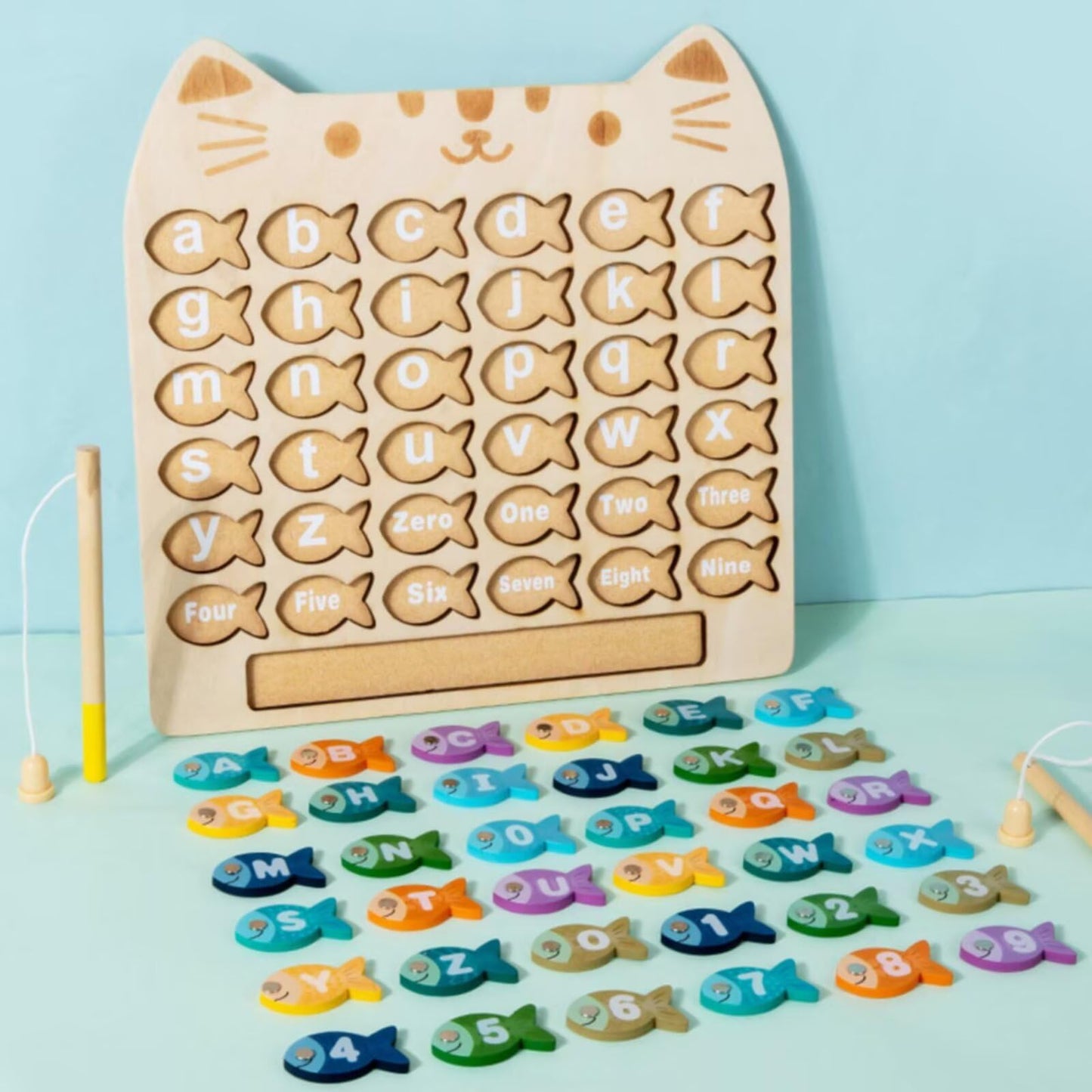 CleCoCenCir Magnetic Alphabet Numbers Fishing Game, Wooden ABC Letter Numbers Uppercase Lowercase Matching Puzzle Fine Motor Montessori Educational Toy for Preschool 3 4 5 Year Old Toddlers